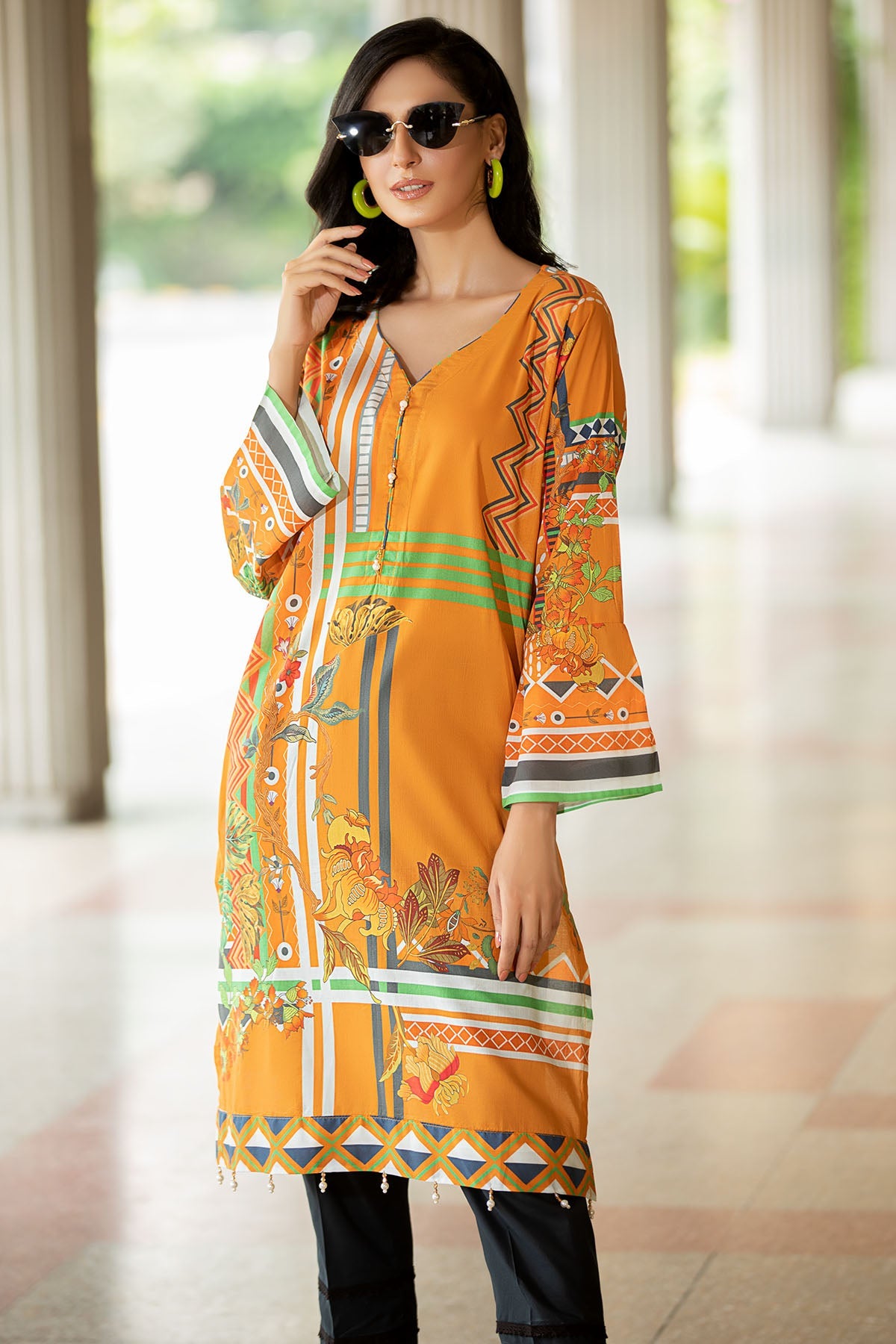 2537-HARVEST-GOLD DIGITAL PRINTED LAWN STITCHED