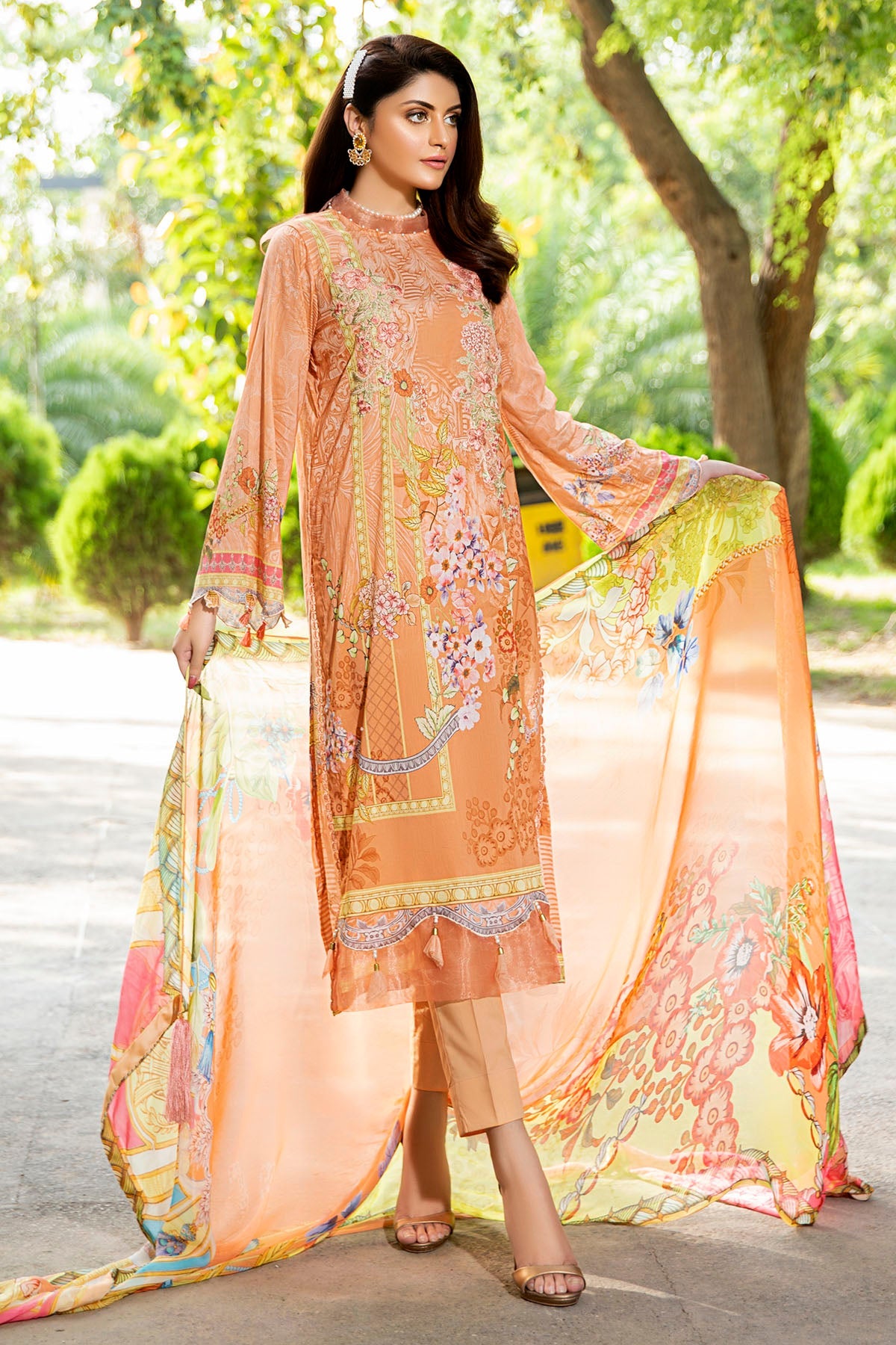 2543-CAMEL DIGITAL PRINTED LAWN UNSTITCHED