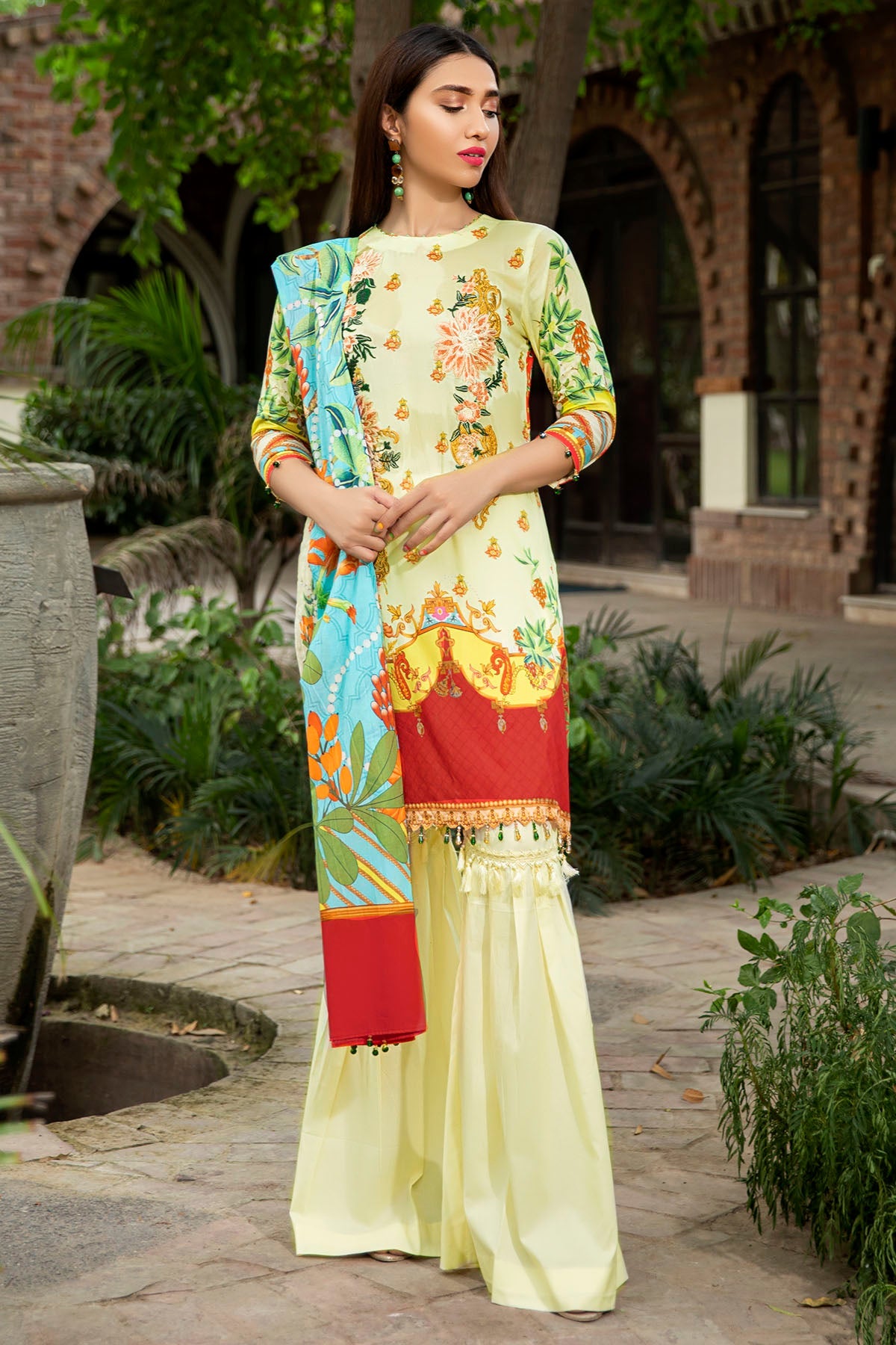 2544-LEMON-YELLOW DIGITAL PRINTED LAWN UNSTITCHED