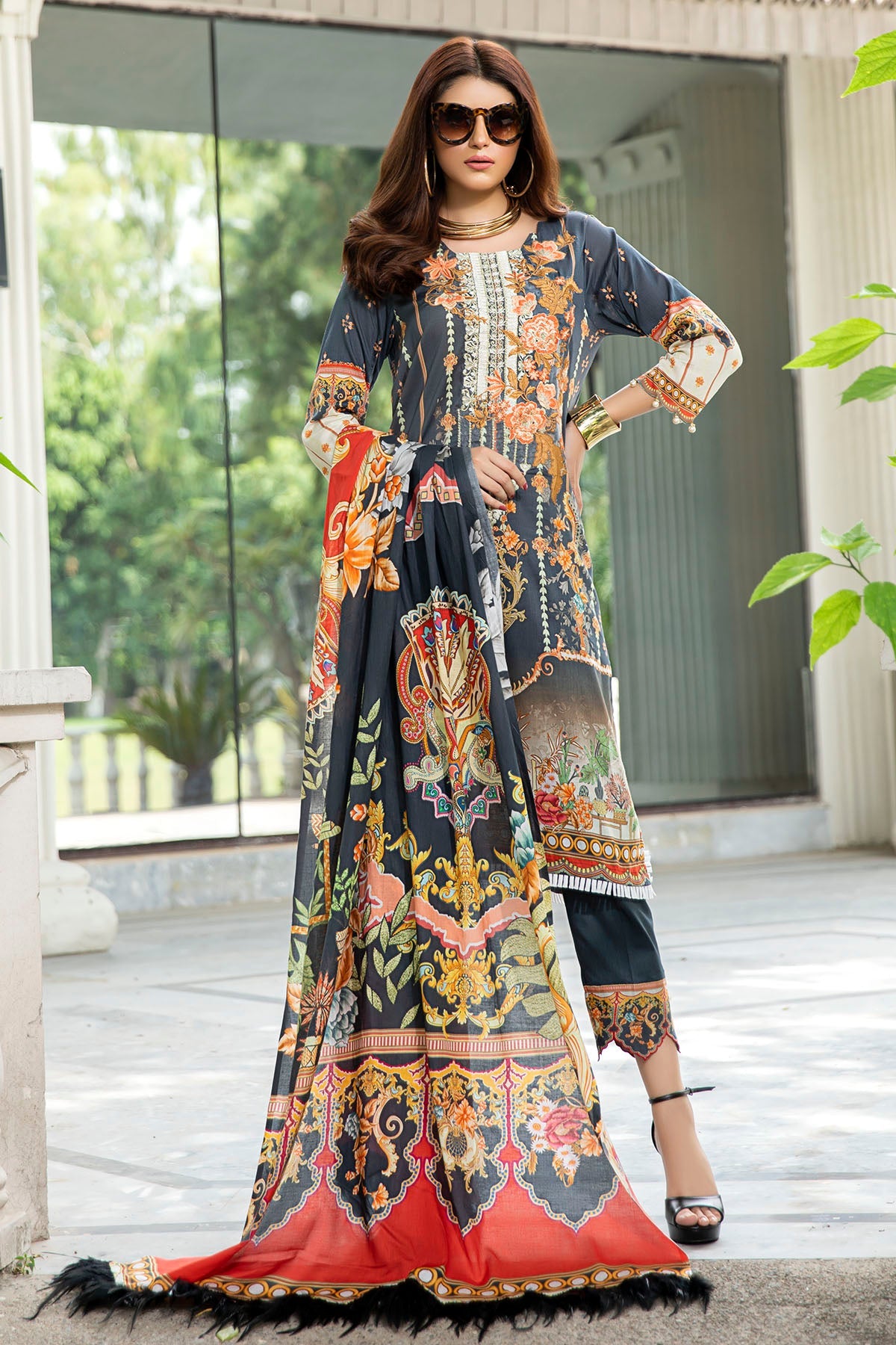 2557-COAL-BLACK DIGITAL PRINTED LAWN UNSTITCHED