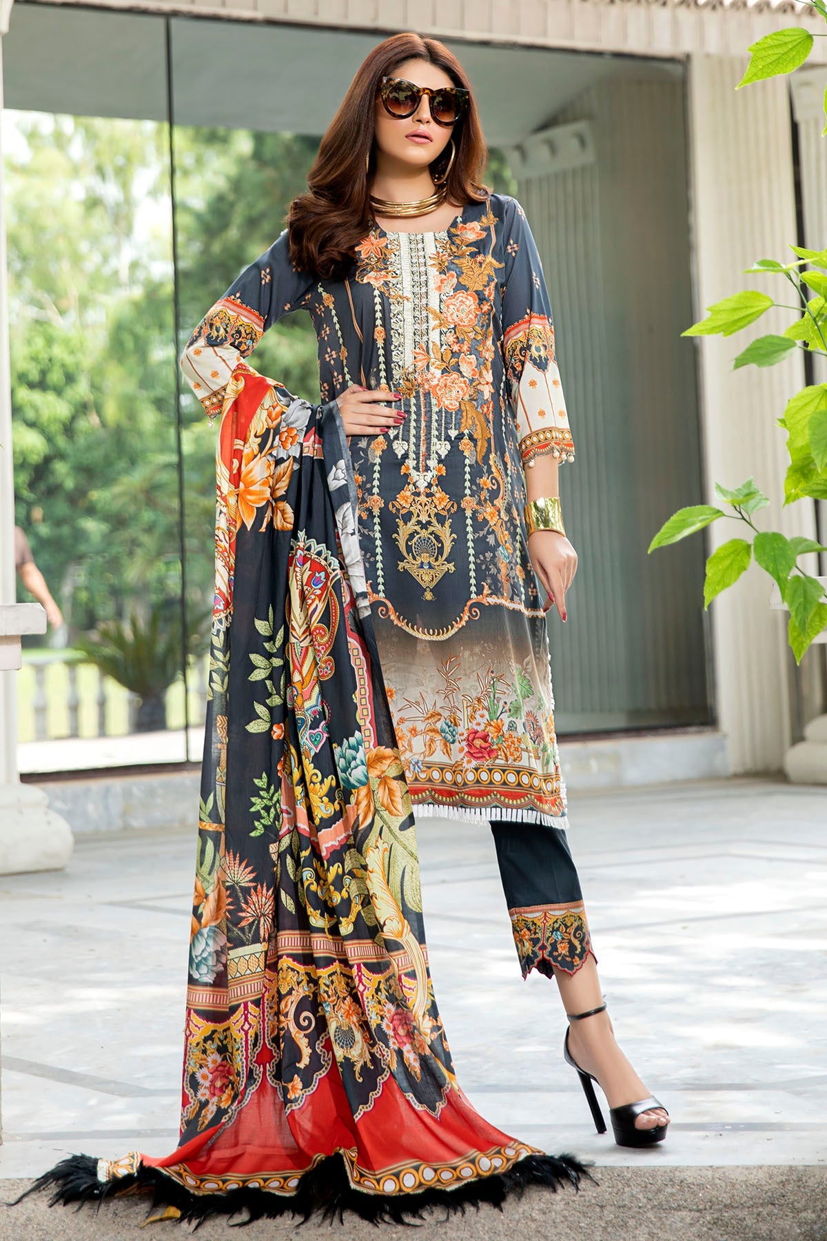 2557-COAL-BLACK DIGITAL PRINTED LAWN UNSTITCHED