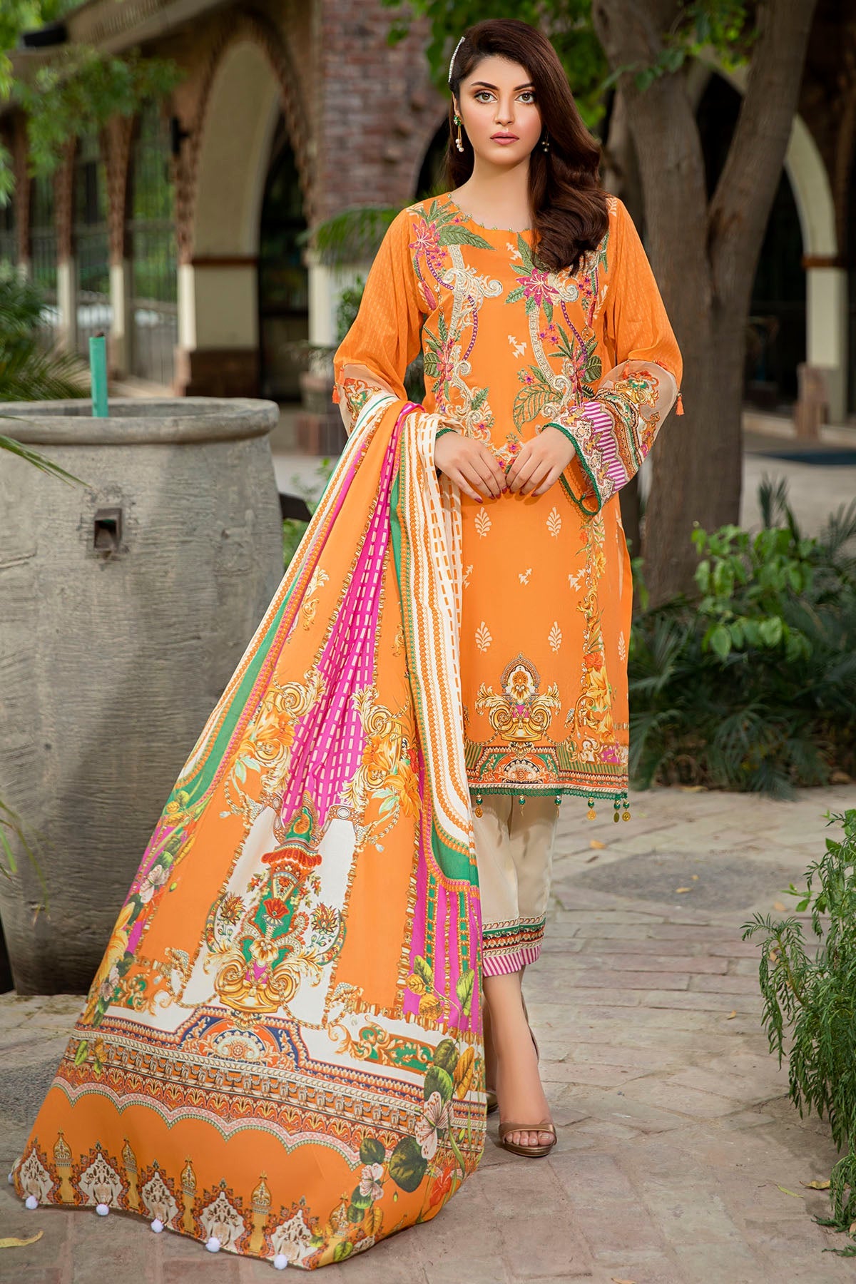 2560-RUST DIGITAL PRINTED LAWN UNSTITCHED