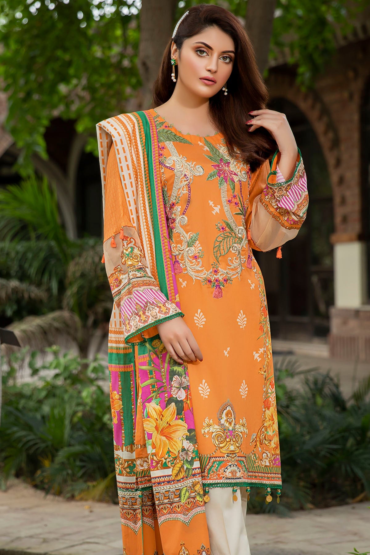 2560-RUST DIGITAL PRINTED LAWN UNSTITCHED