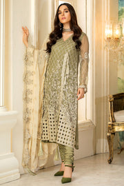 2573-GREEN-SMOKE EMBROIDERED BEMBERG CHIFFON UNSTITCHED