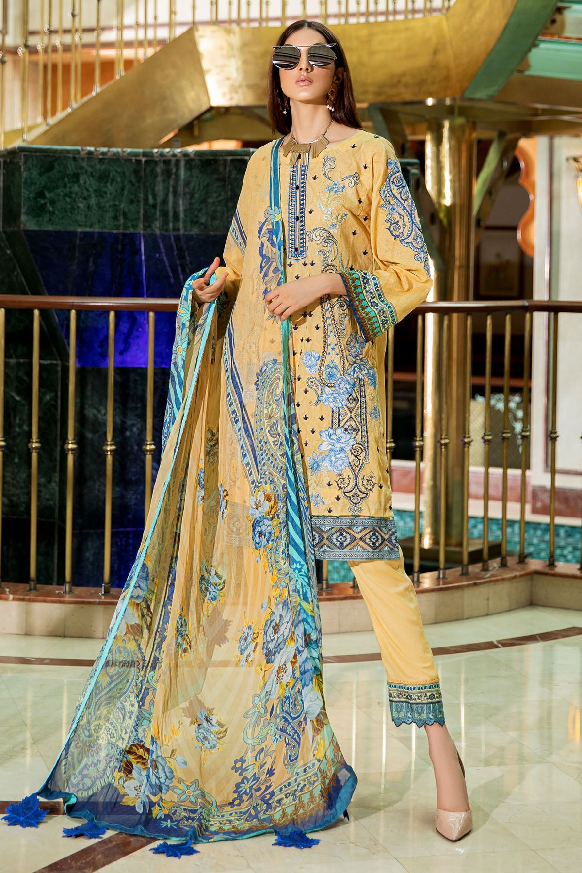 2604-PALE-GOLD DIGITAL PRINTED LAWN UNSTITCHED