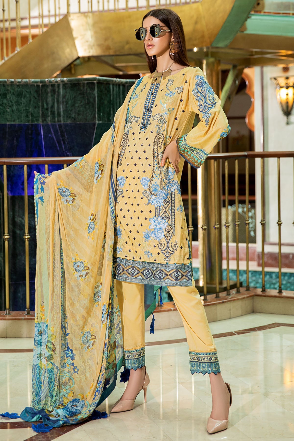 2604-PALE-GOLD DIGITAL PRINTED LAWN UNSTITCHED