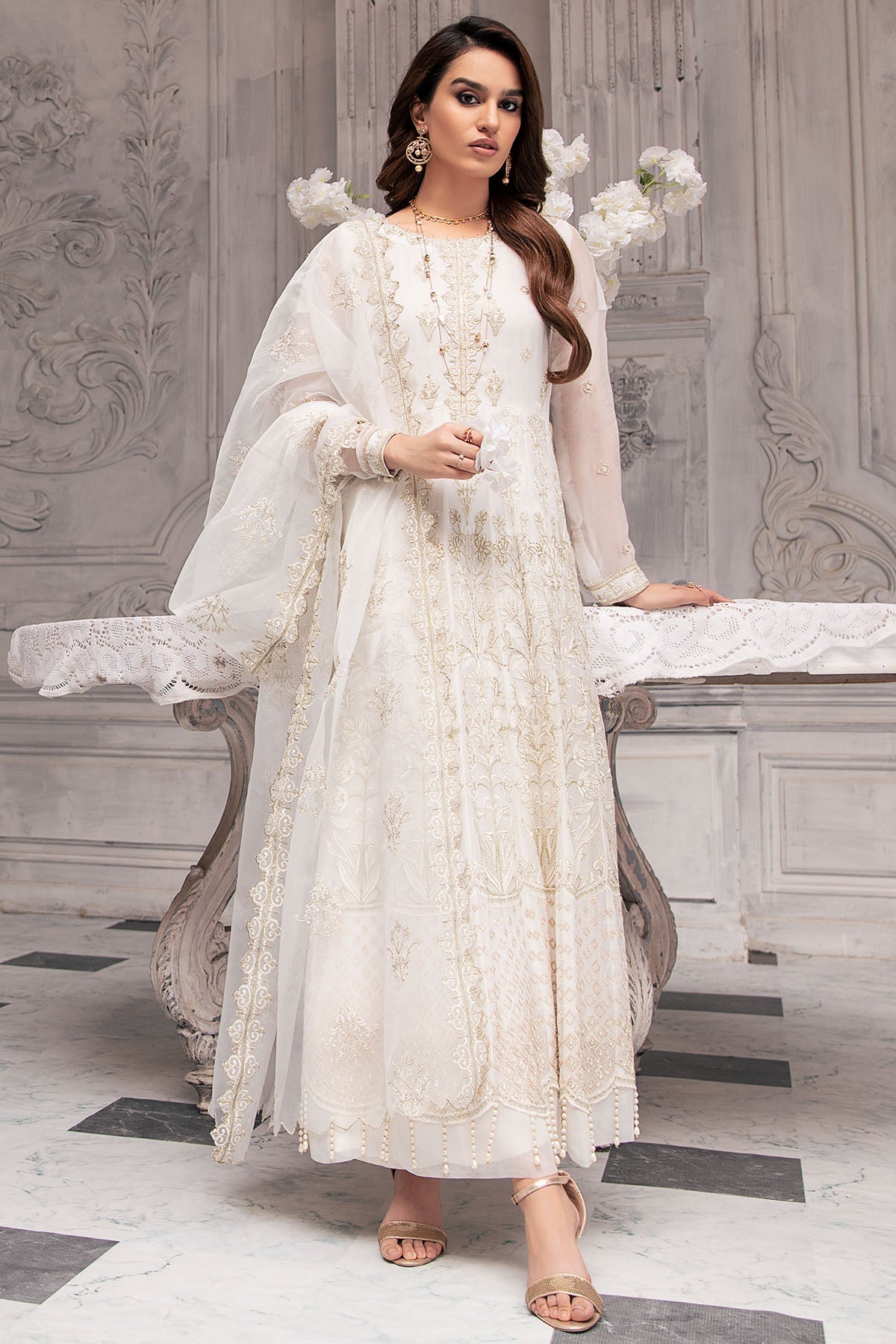 2646-WHITE-DOVE EMBROIDERED BEMBERG CHIFFON UNSTITCHED