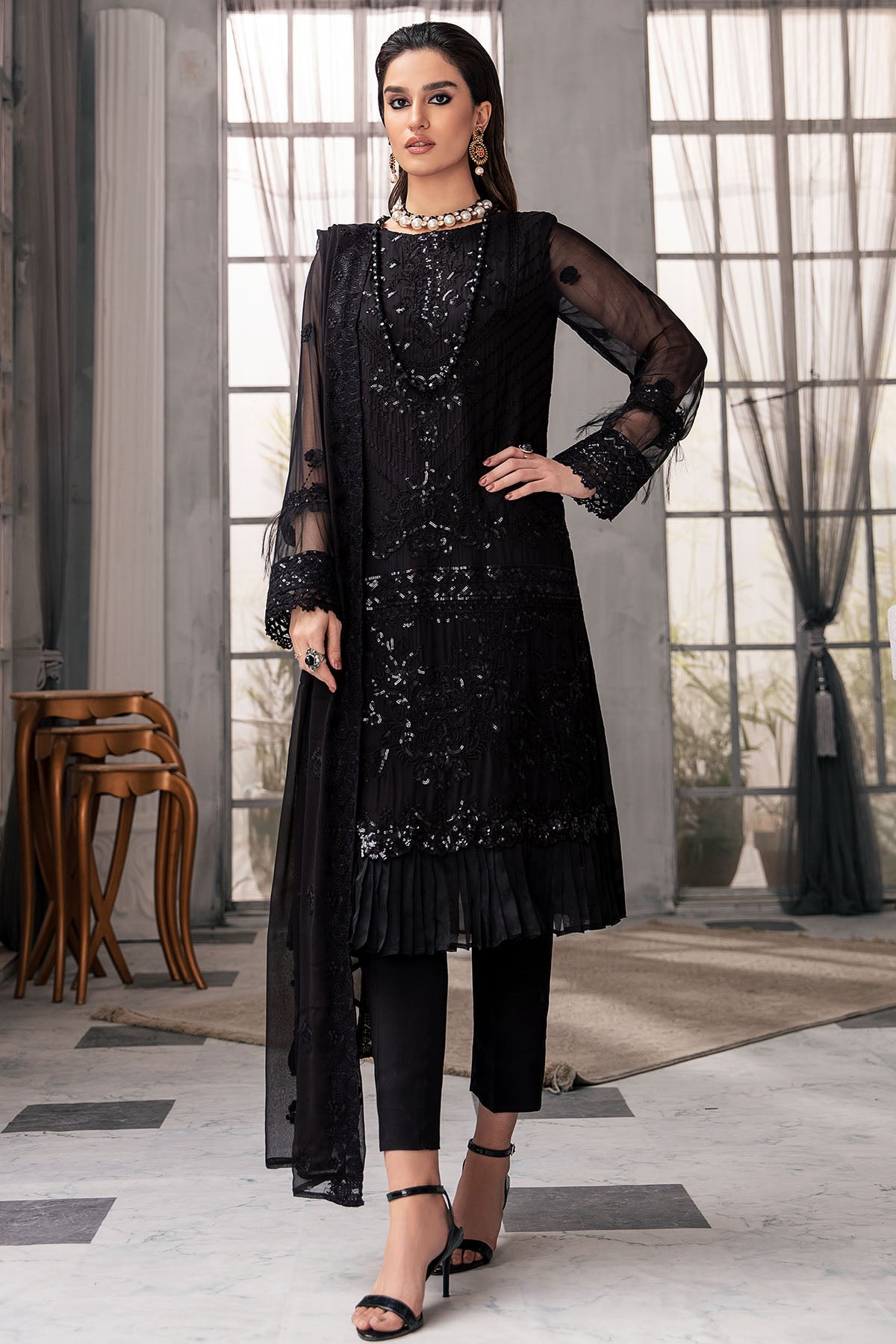 2649-JADE EMBROIDERED BEMBERG CHIFFON UNSTITCHED