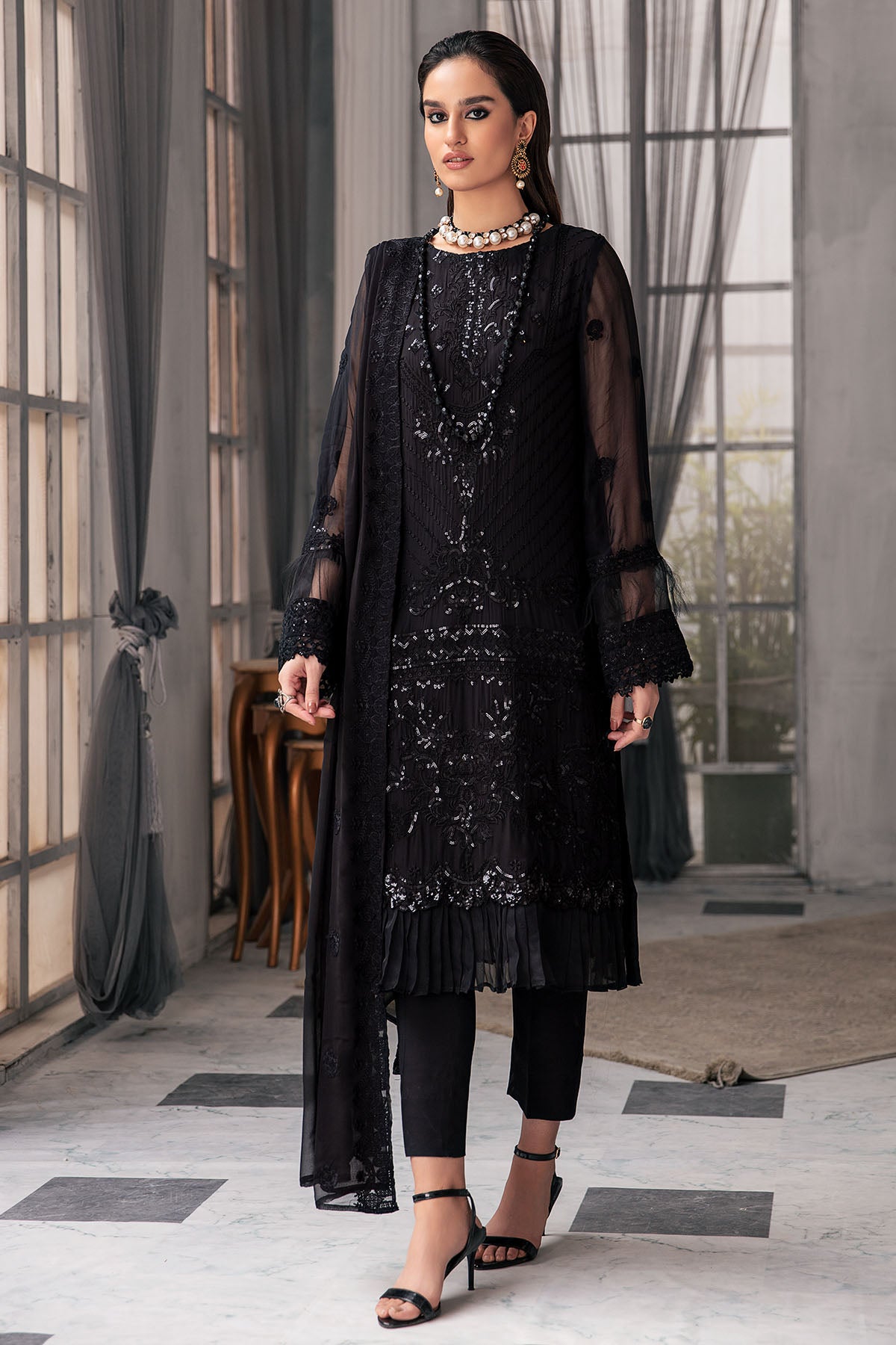 2649-JADE EMBROIDERED BEMBERG CHIFFON UNSTITCHED