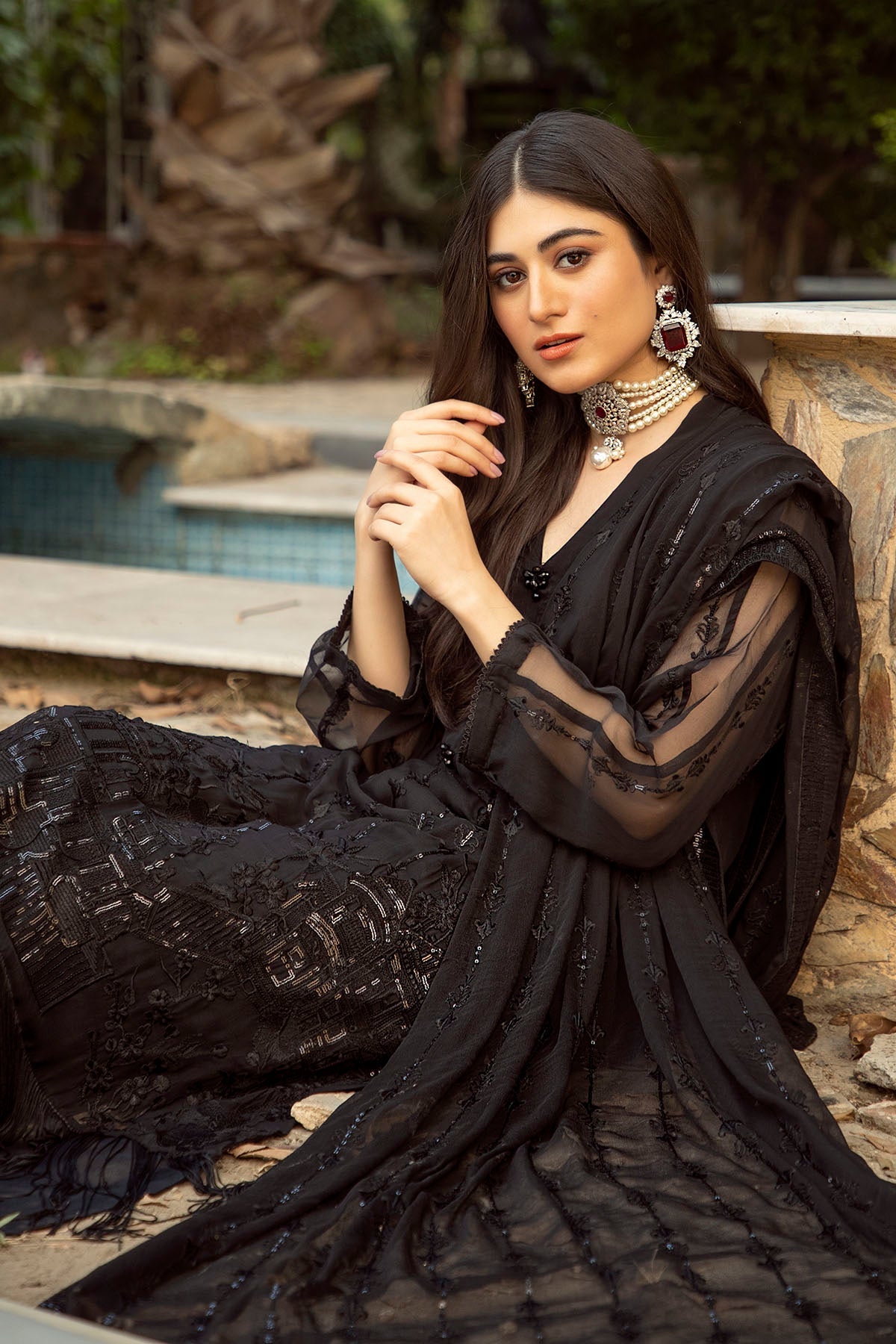 2661-CAPRISEA EMBROIDERED BEMBERG CHIFFON STITCHED