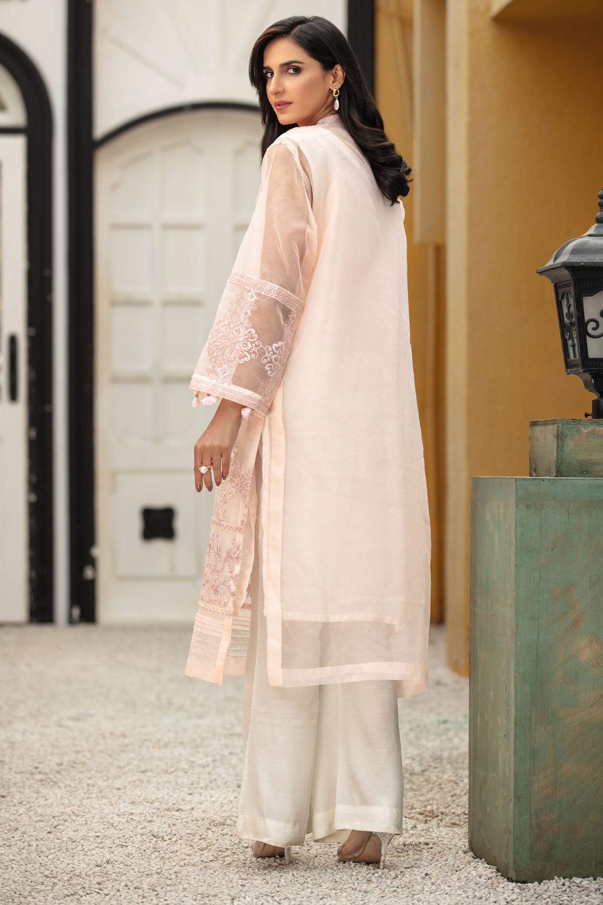 2683-PINK-LIGHT EMBROIDERED ORGANZA STITCHED
