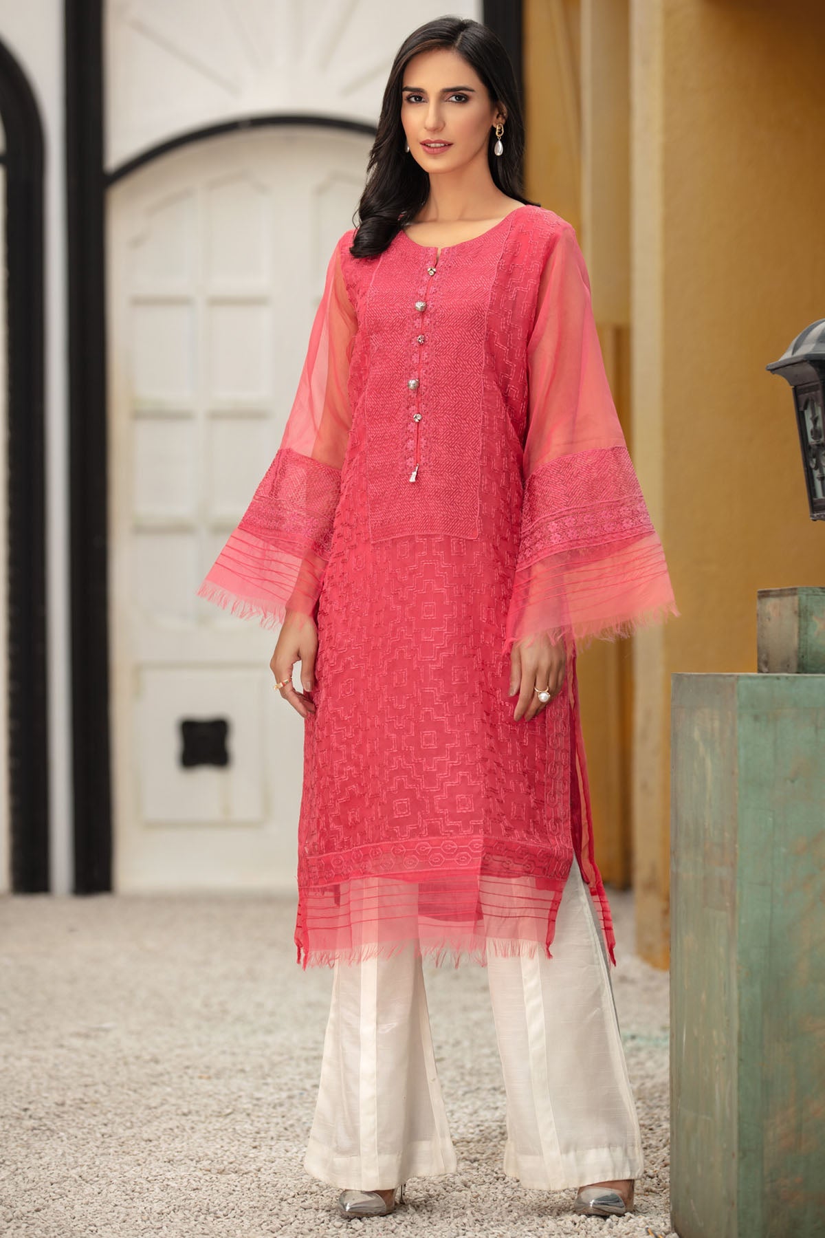 2685-RADISH-ESSENCE EMBROIDERED ORGANZA STITCHED