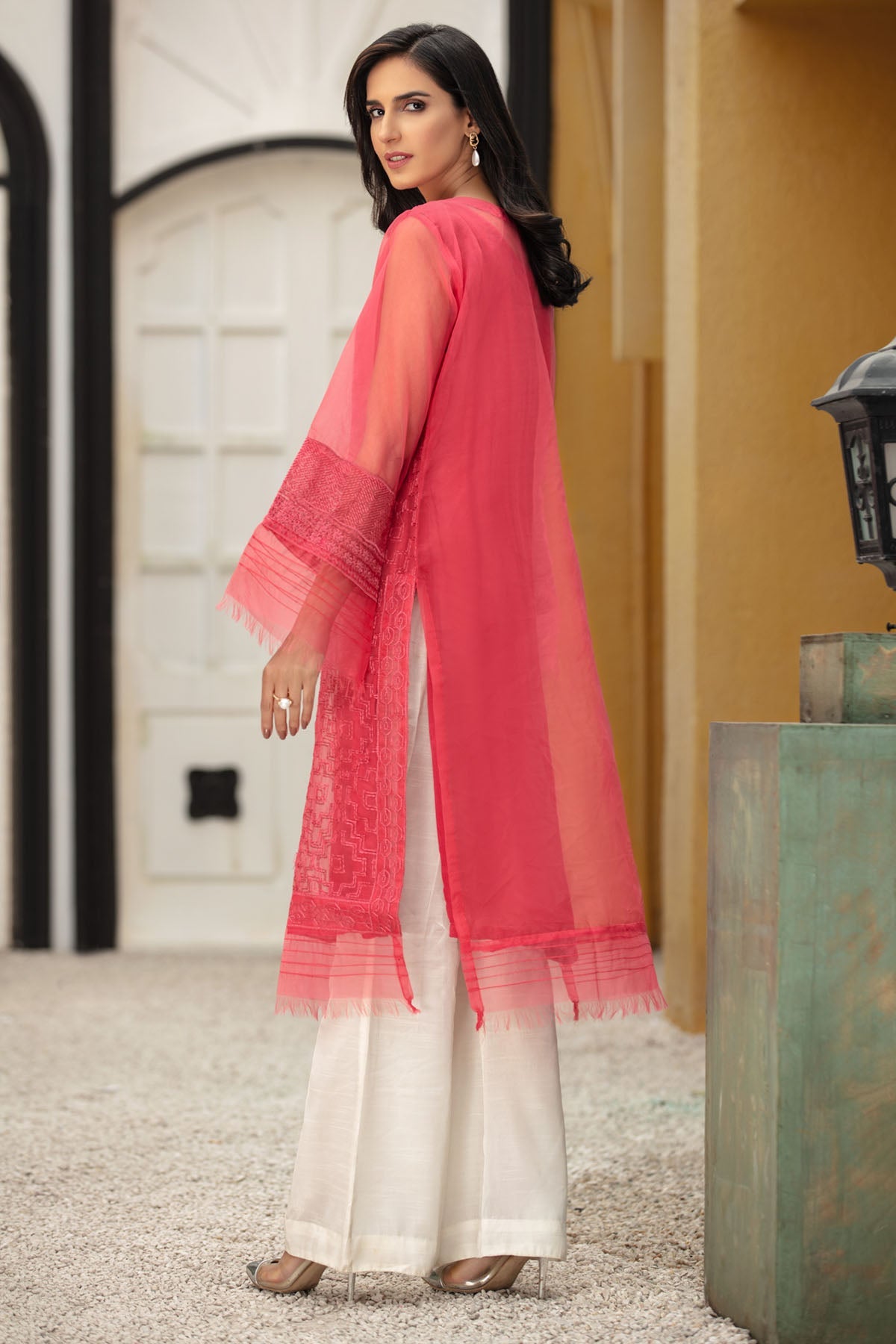 2685-RADISH-ESSENCE EMBROIDERED ORGANZA STITCHED