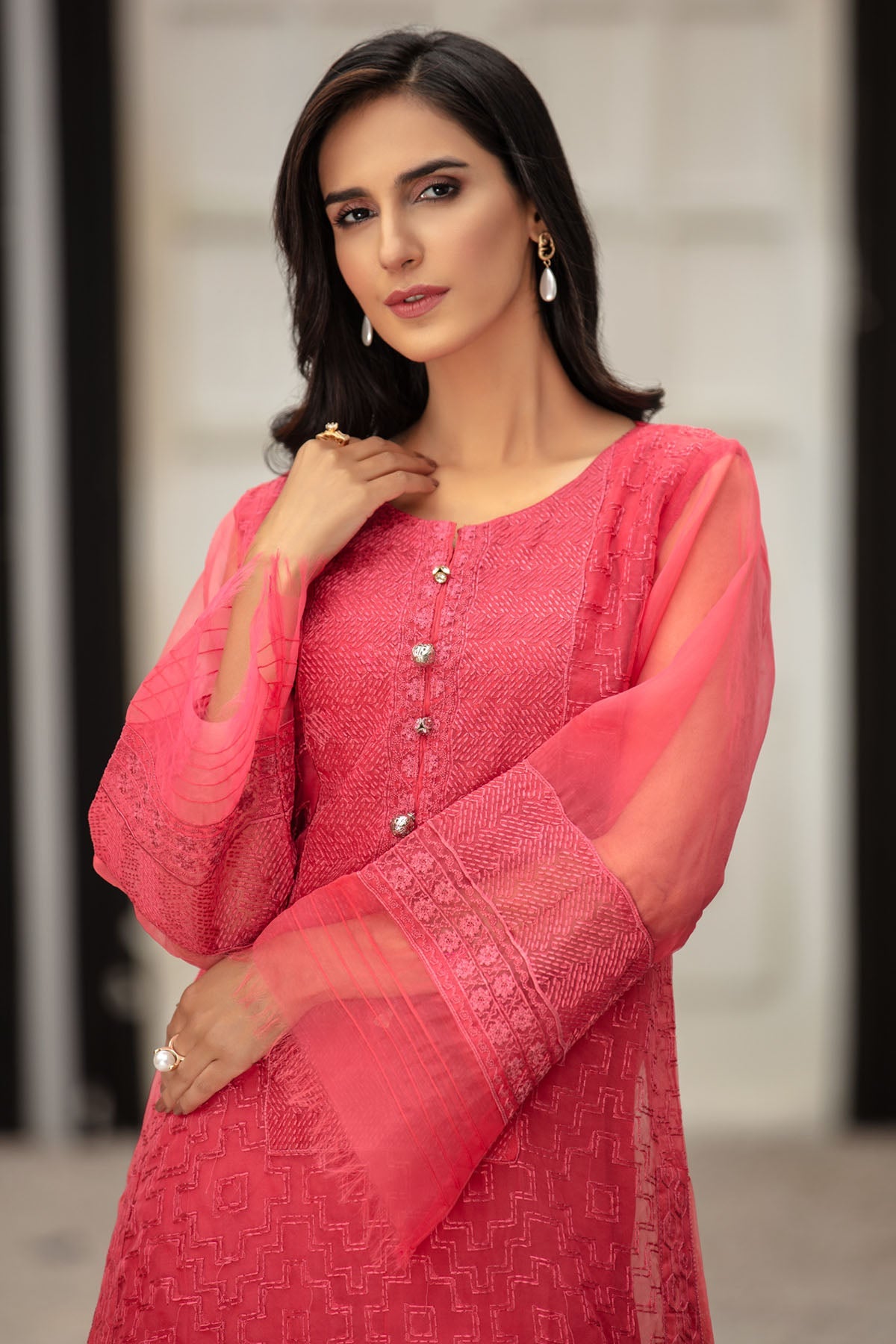 2685-RADISH-ESSENCE EMBROIDERED ORGANZA STITCHED