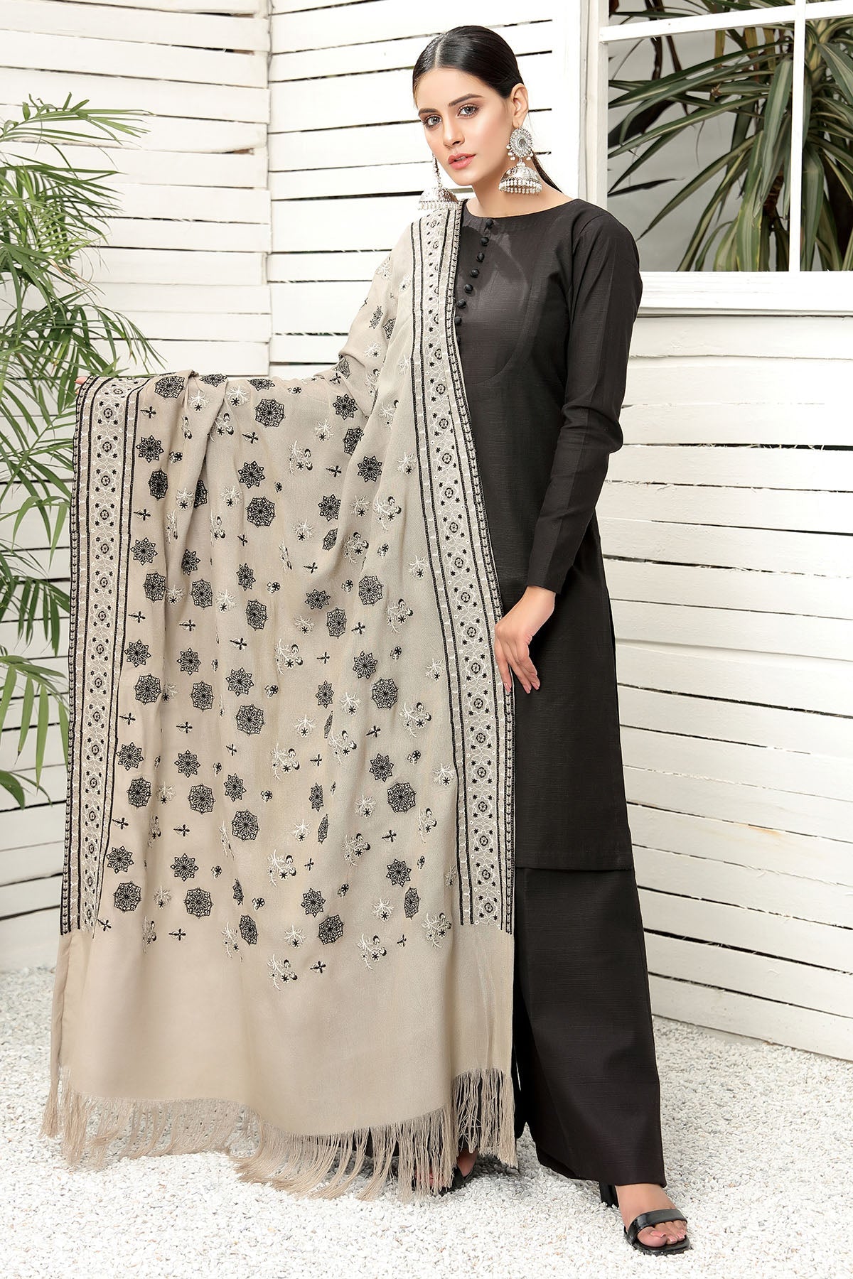 2712-STARDUST EMBROIDERED WOOL SHAWL UNSTITCHED