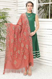 2715-BURNT-BRICK EMBROIDERED WOOL SHAWL UNSTITCHED