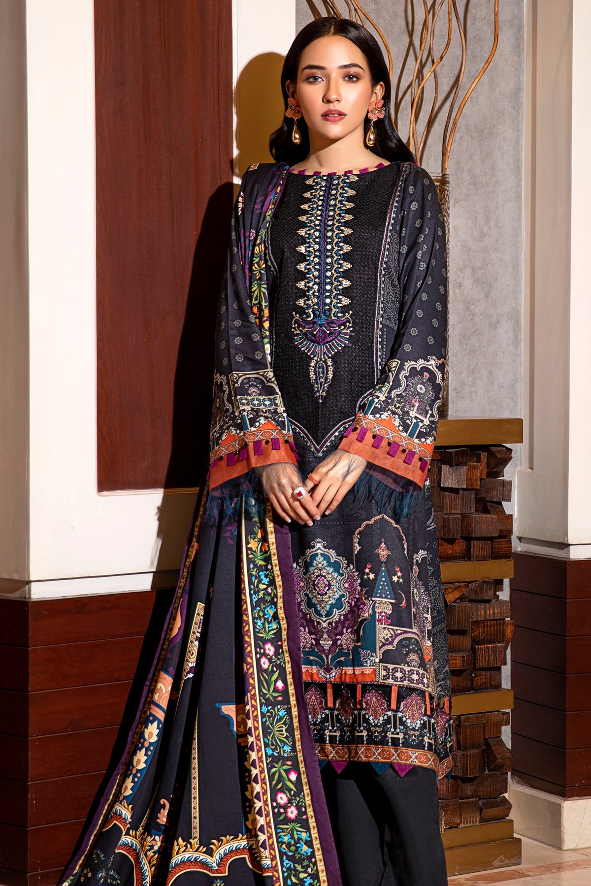 2724-CHARCOAL DIGITAL PRINTED COTAIL UNSTITCHED