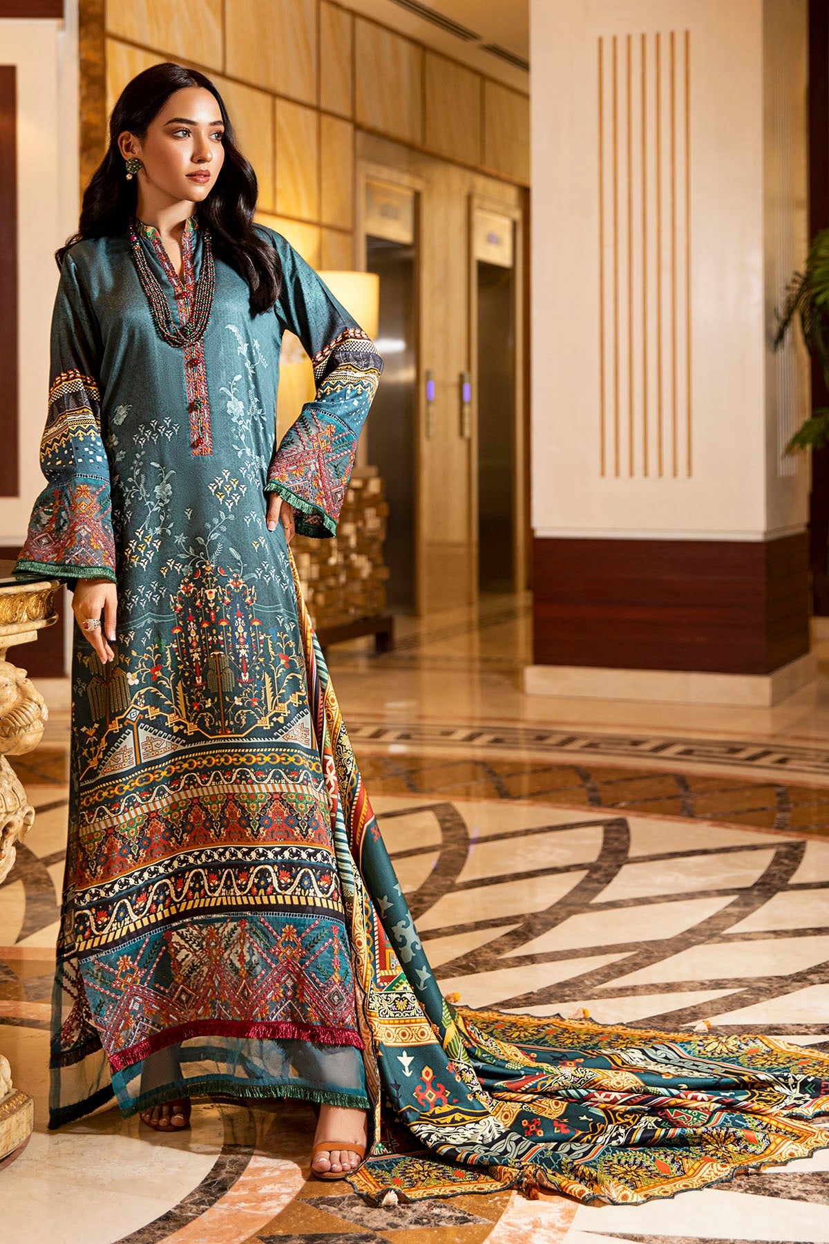 2727-MIDNIGHT-GREEN DIGITAL PRINTED COTAIL UNSTITCHED