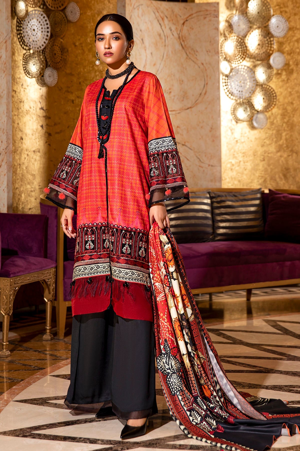 2731-FIRE-BRICK DIGITAL PRINTED COTAIL UNSTITCHED