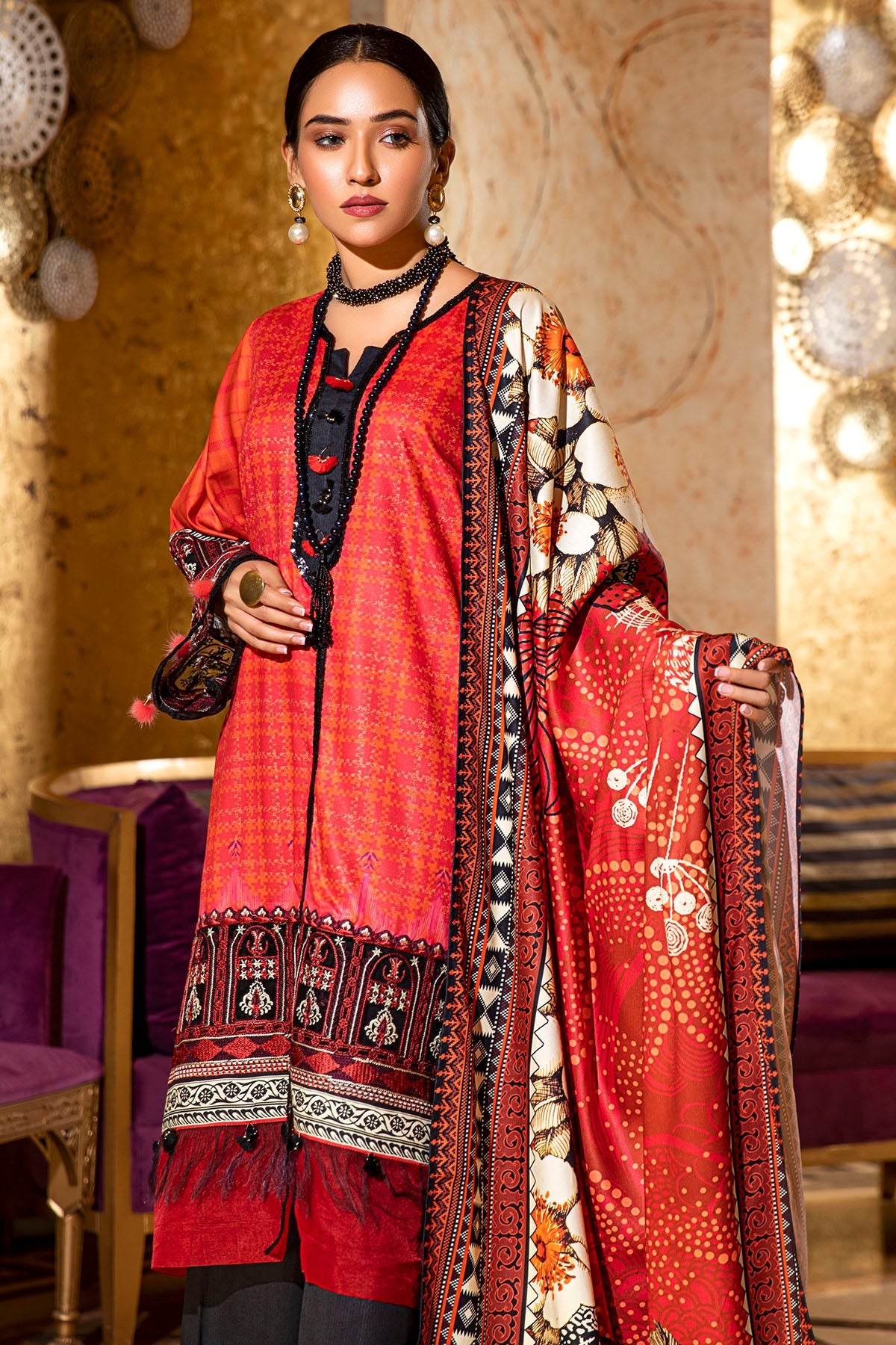 2731-FIRE-BRICK DIGITAL PRINTED COTAIL UNSTITCHED