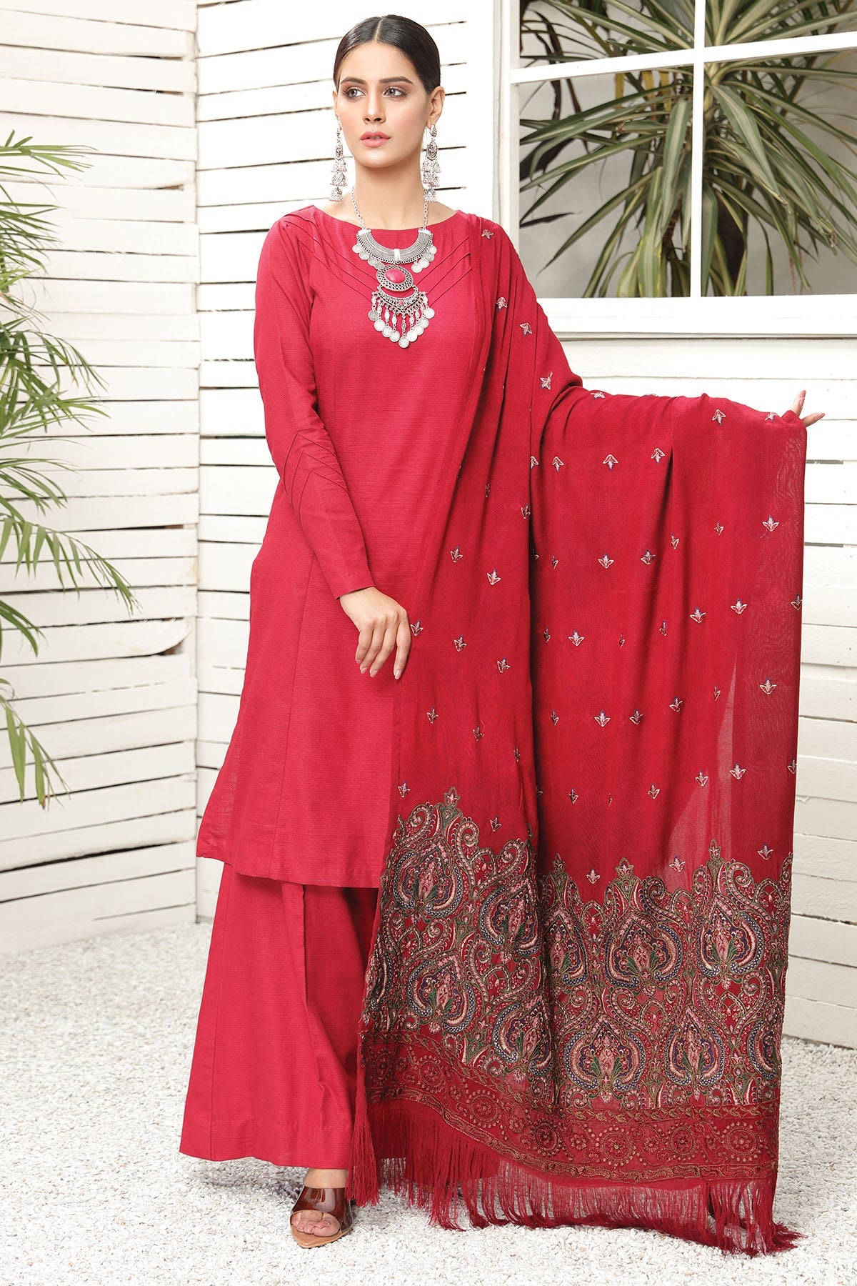 2734-SUZANI EMBROIDERED WOOL SHAWL UNSTITCHED