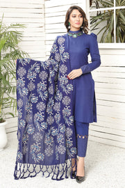 2740-BLUE-SENSATION EMBROIDERED WOOL SHAWL UNSTITCHED