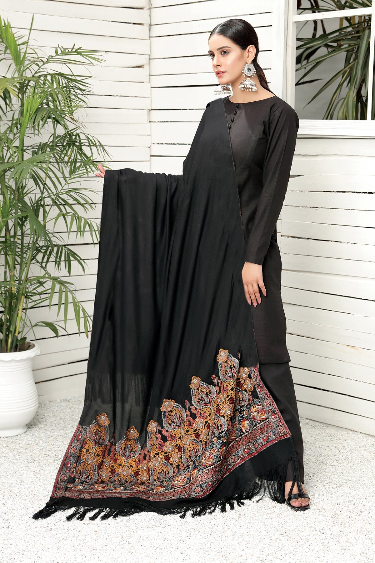 2741-KASHIDA-KARI EMBROIDERED WOOL SHAWL UNSTITCHED