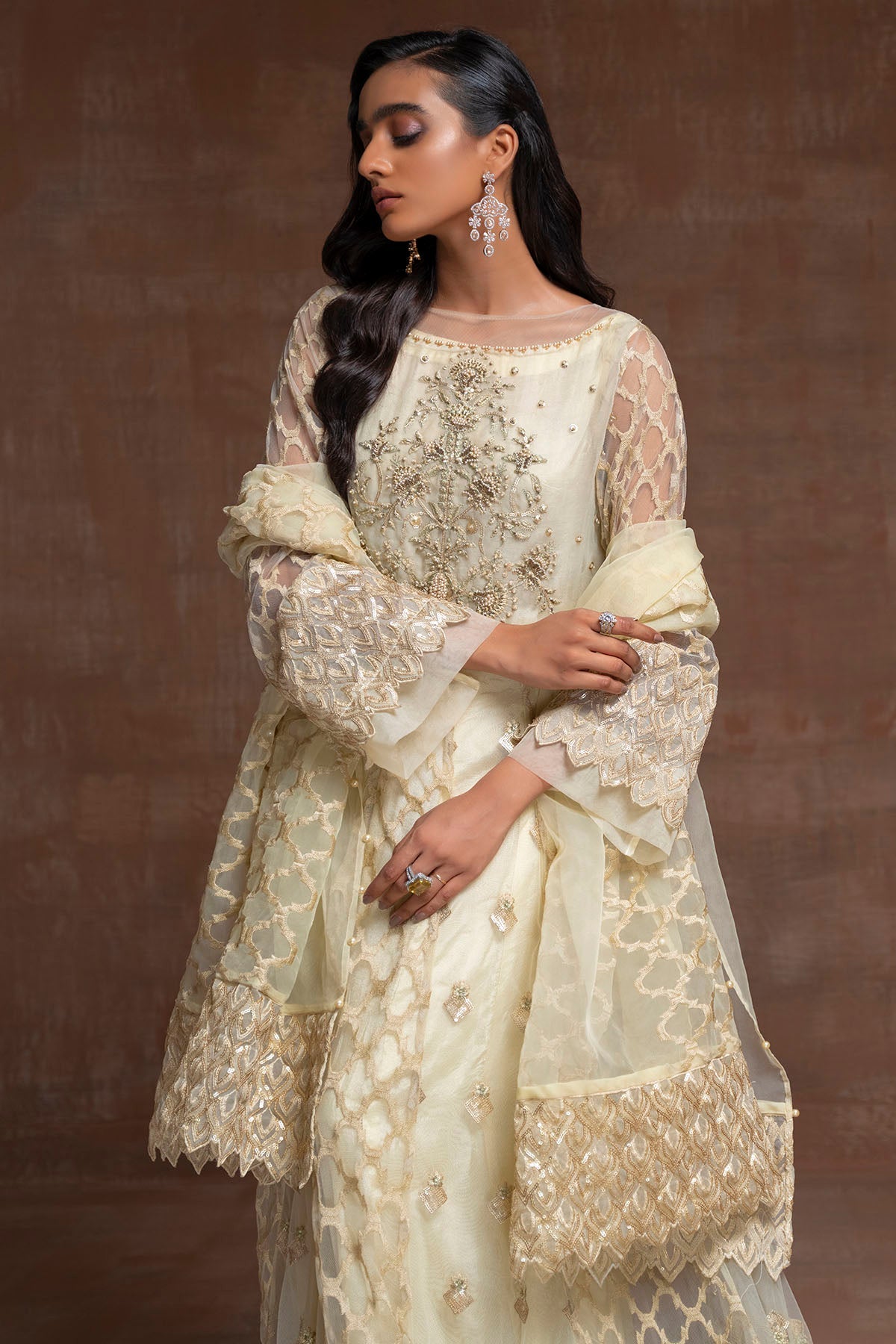2754-HAZEL EMBROIDERED SILK NET STITCHED