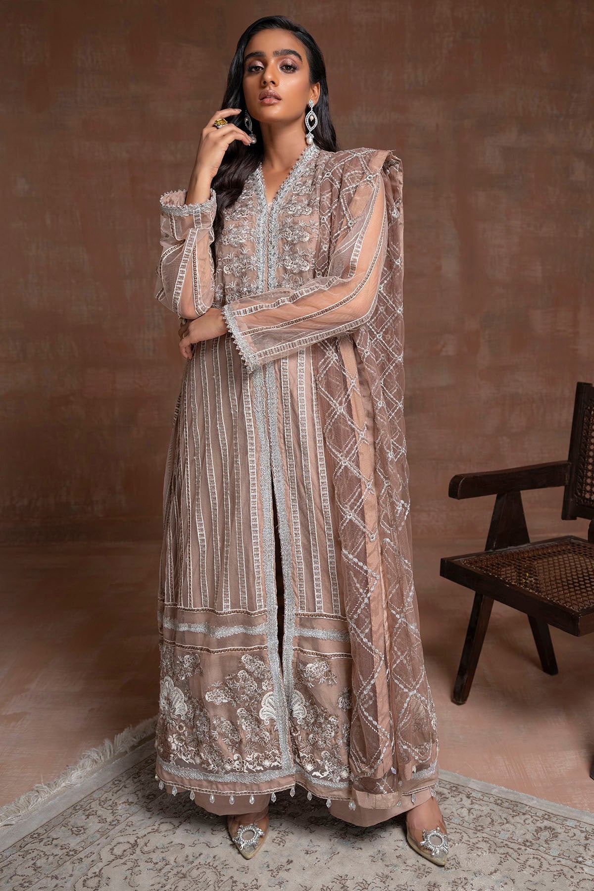 2761-OPAL EMBROIDERED SILK NET STITCHED