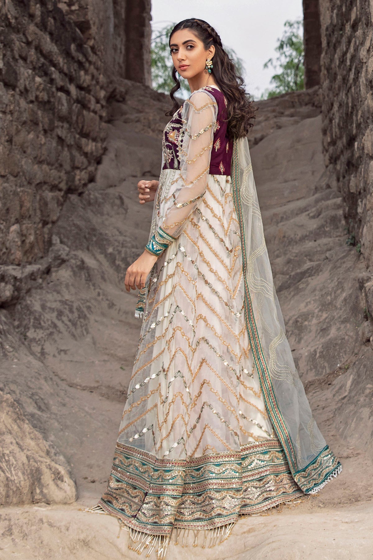 2768-PEARL-LUSTER EMBROIDERED BANARSI NET UNSTITCHED