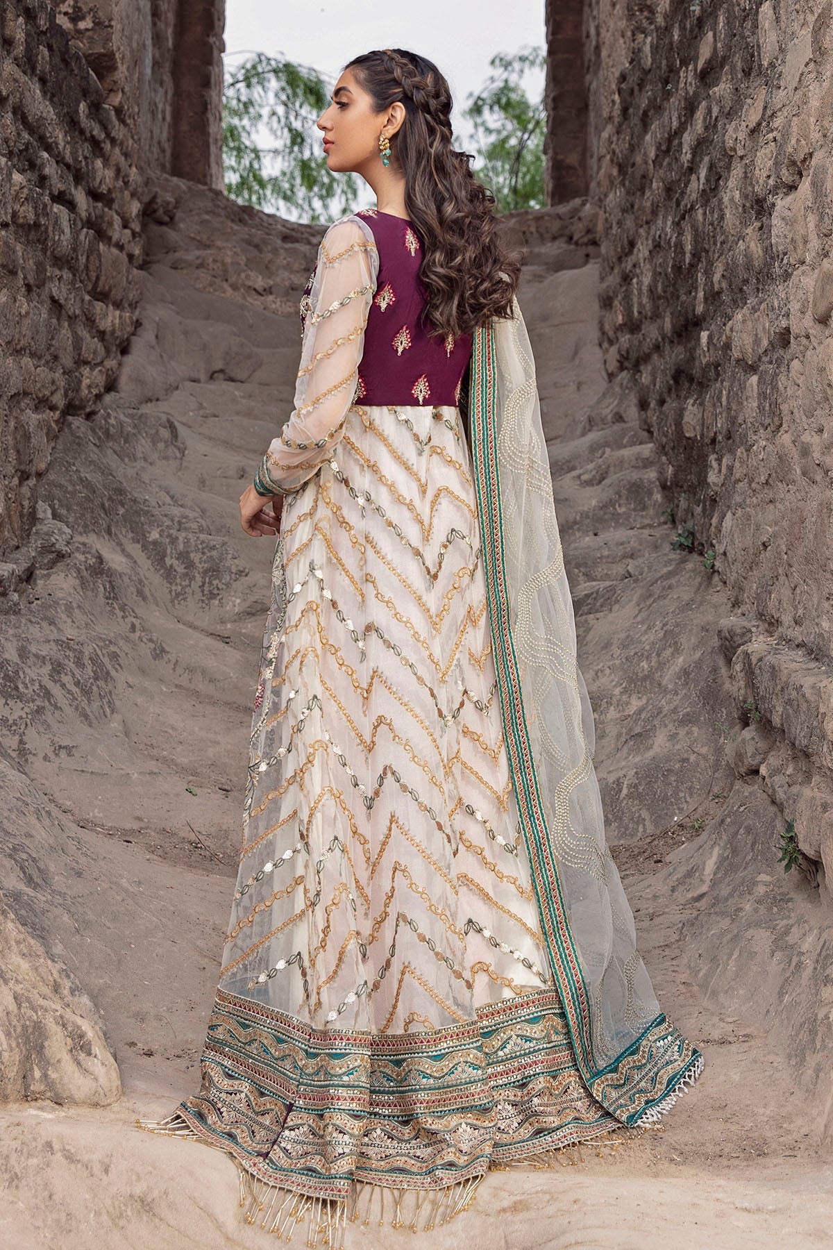 2768-PEARL-LUSTER EMBROIDERED BANARSI NET UNSTITCHED