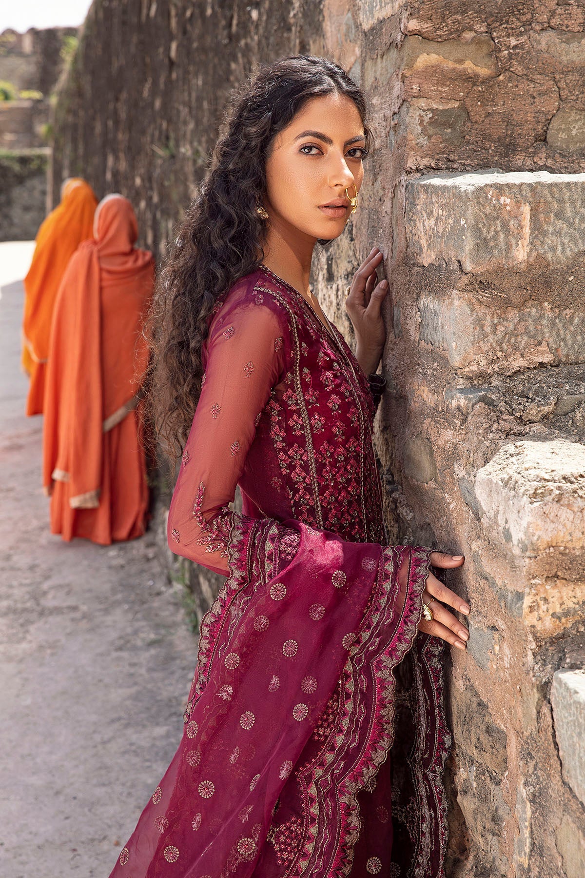 2770-WINE-STORY EMBROIDERED ORGANZA UNSTITCHED