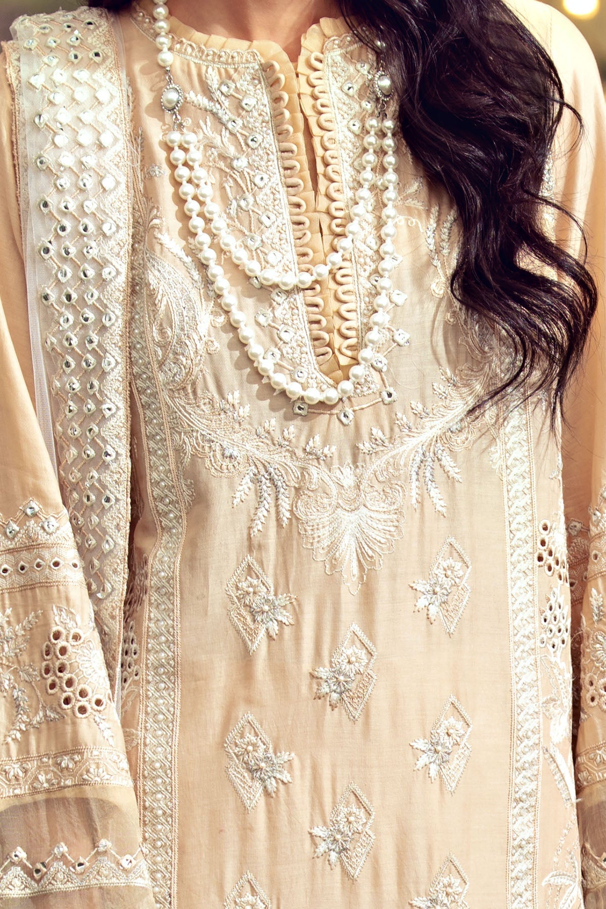 2795-SAND-STONE EMBROIDERED LAWN STITCHED