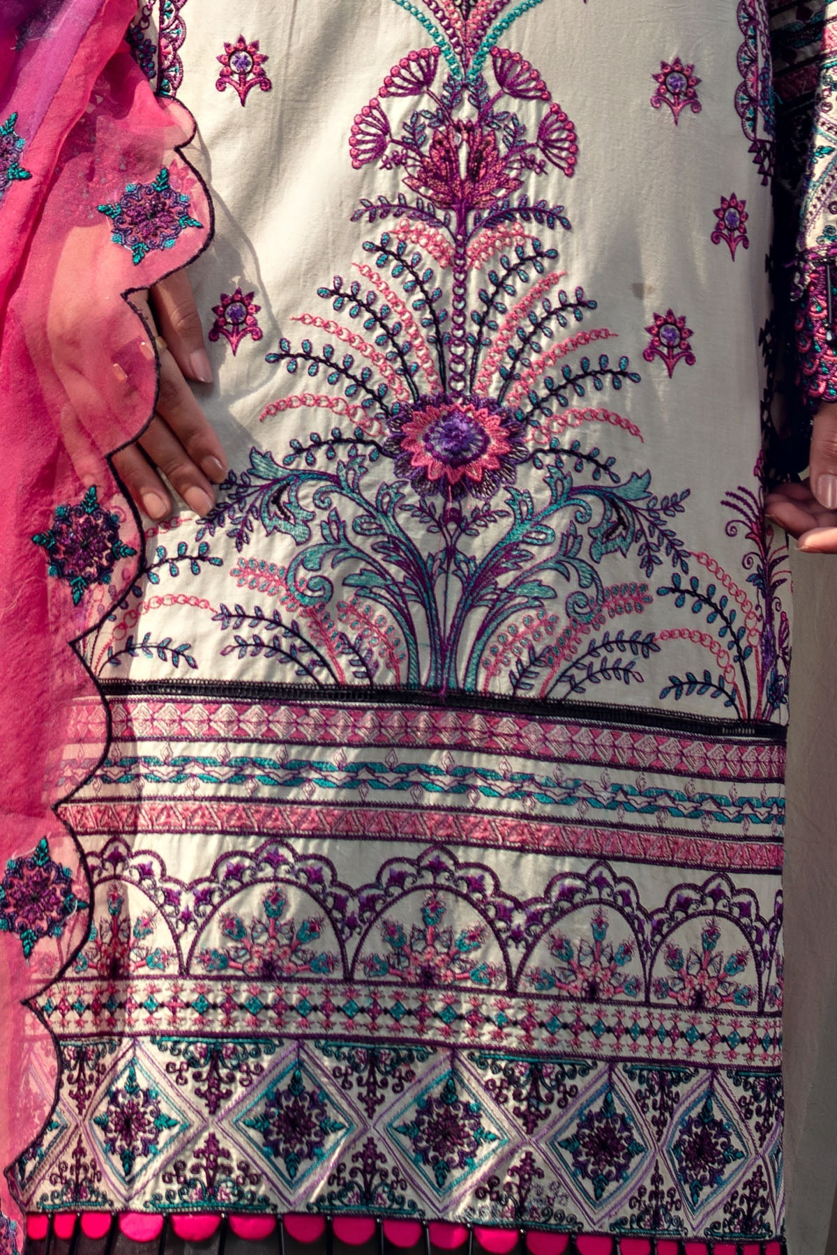 2796-FRENCH-GRAY EMBROIDERED LAWN STITCHED
