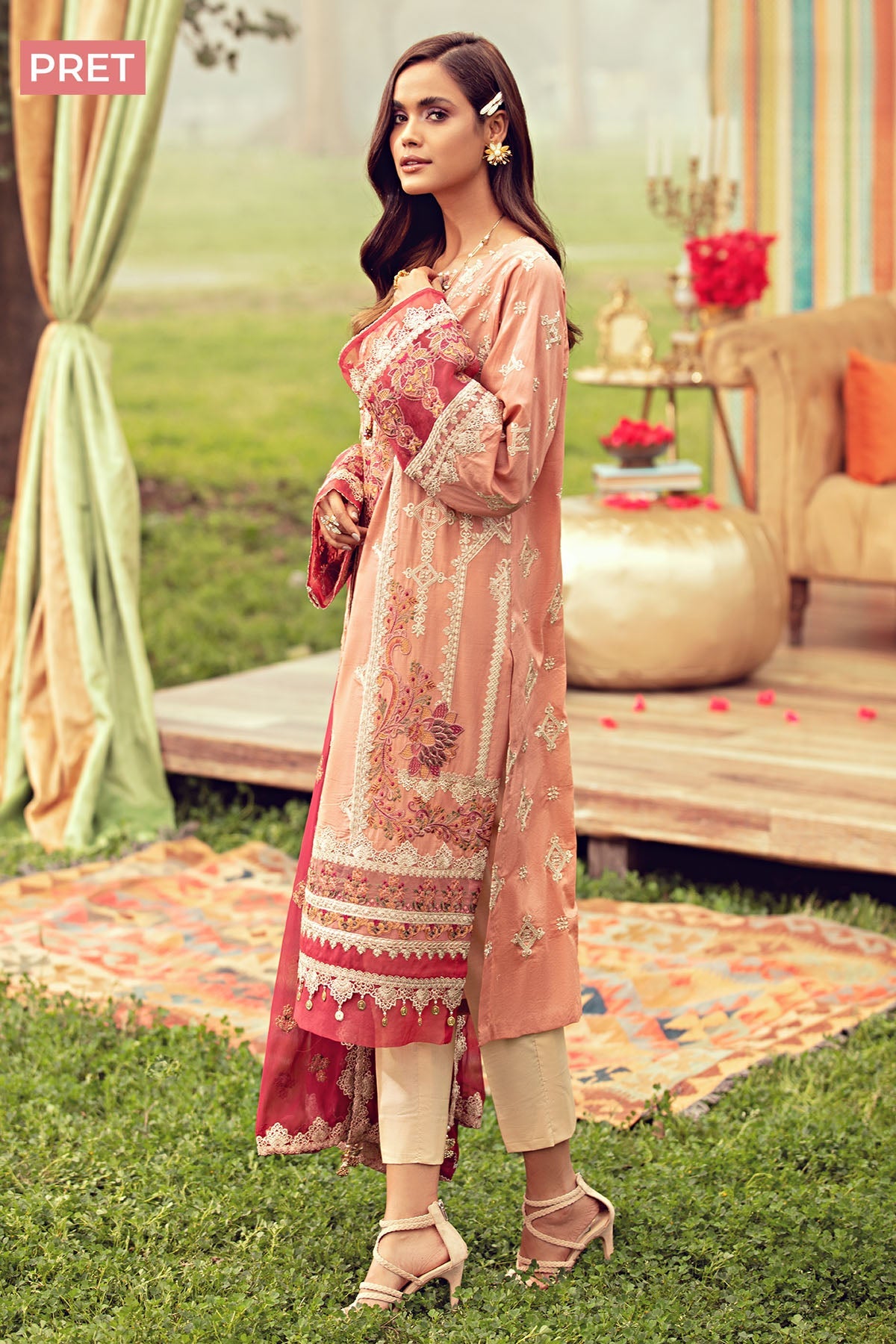 2801-CORAL-PINK EMBROIDERED LAWN STITCHED