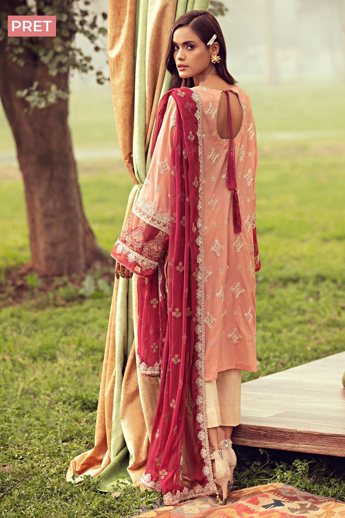 2801-CORAL-PINK EMBROIDERED LAWN STITCHED