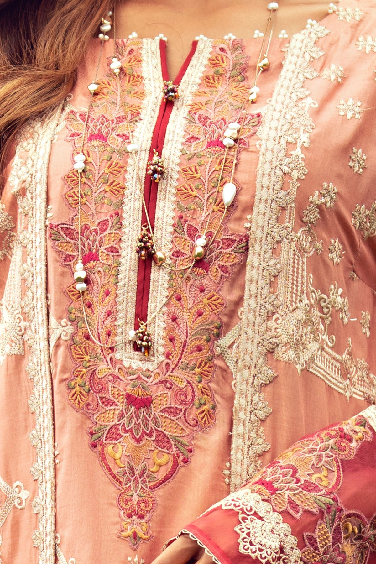 2801-CORAL-PINK EMBROIDERED LAWN STITCHED