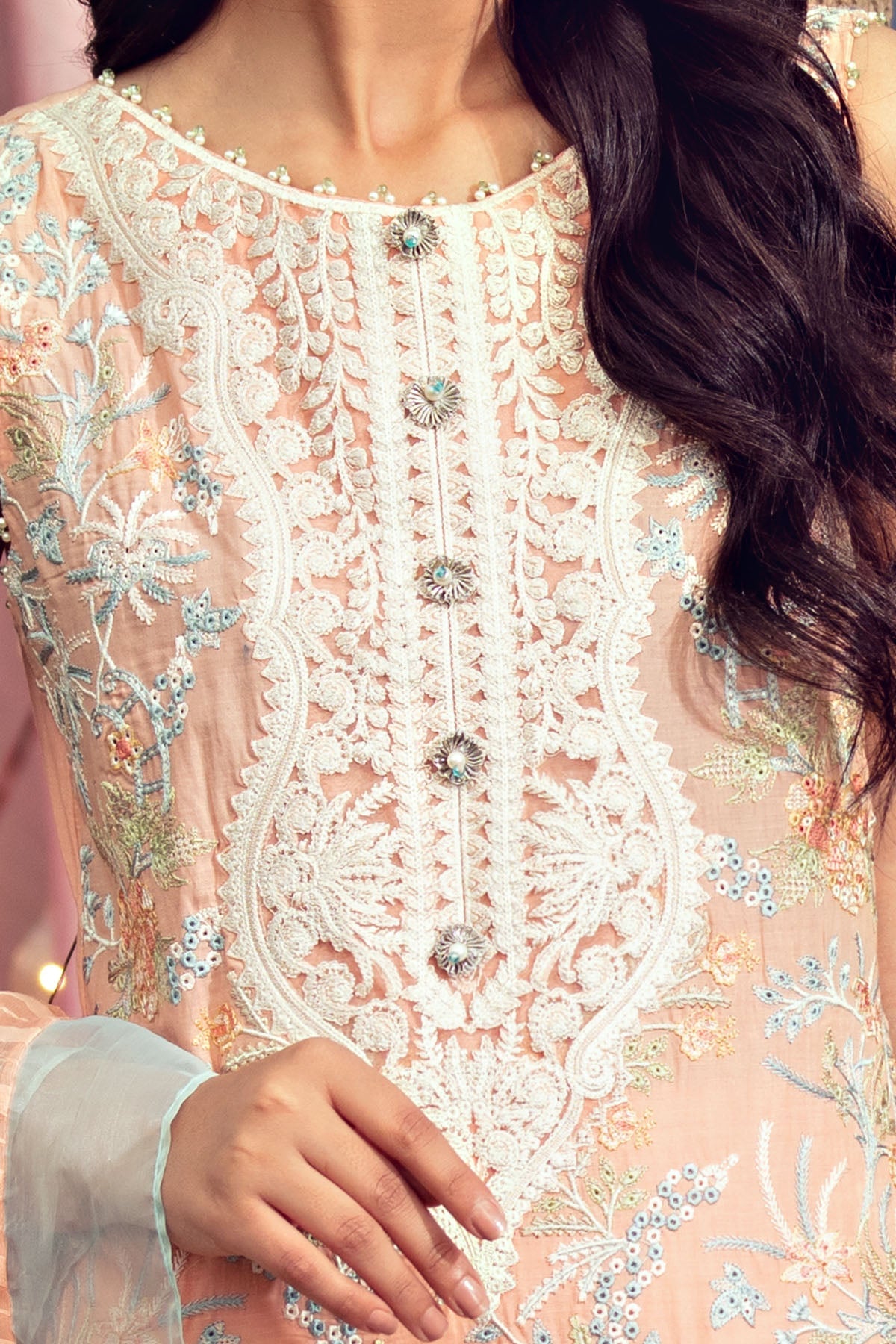 2807-LIGHT-SALMON EMBROIDERED LAWN STITCHED