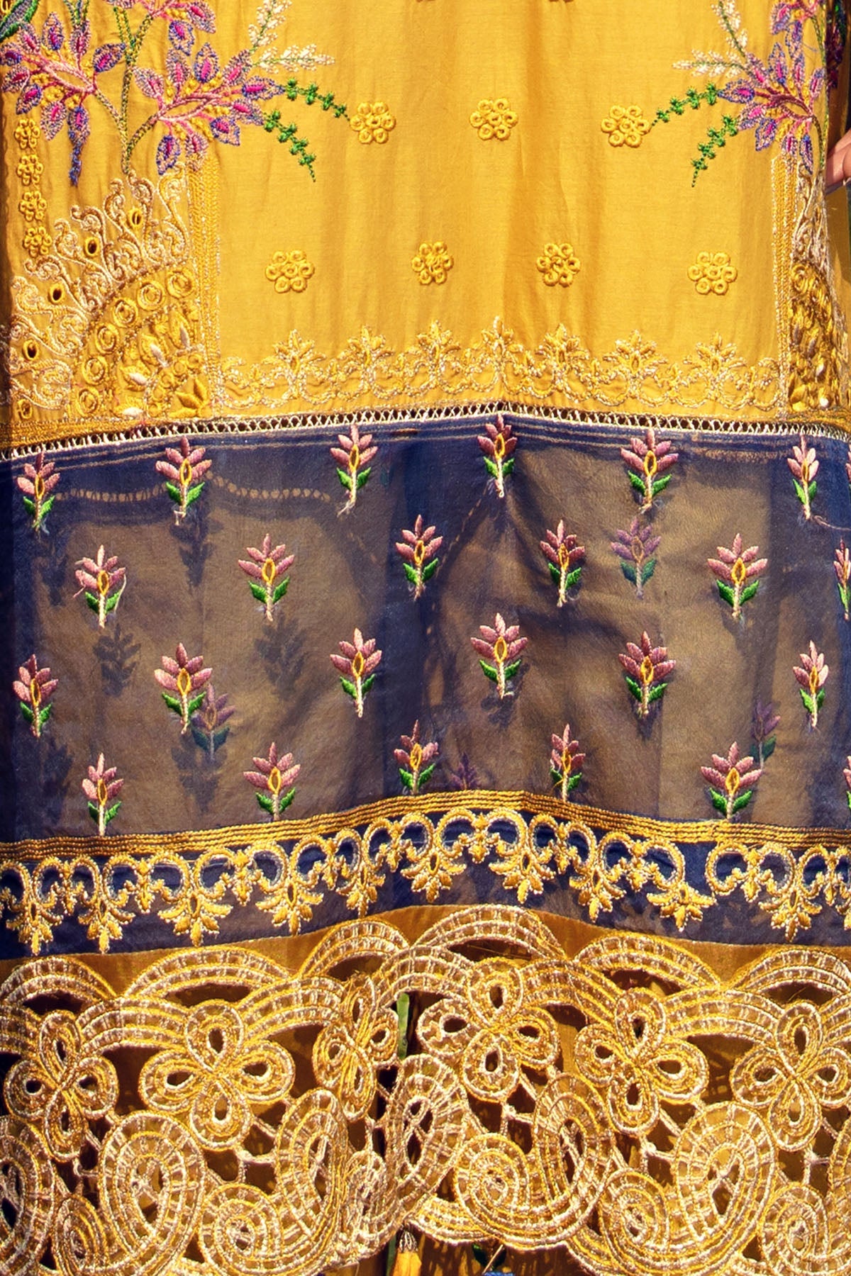 2808-CANARY YELLOW EMBROIDERED LAWN STITCHED
