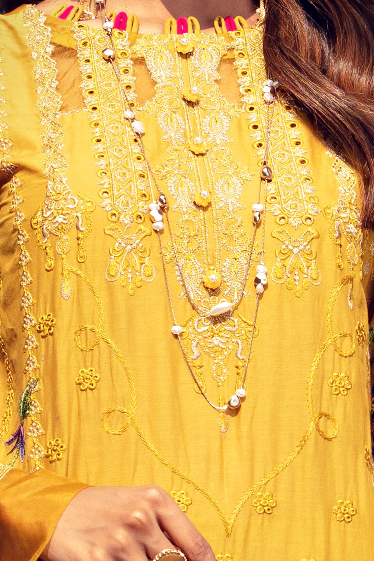 2808-CANARY YELLOW EMBROIDERED LAWN STITCHED