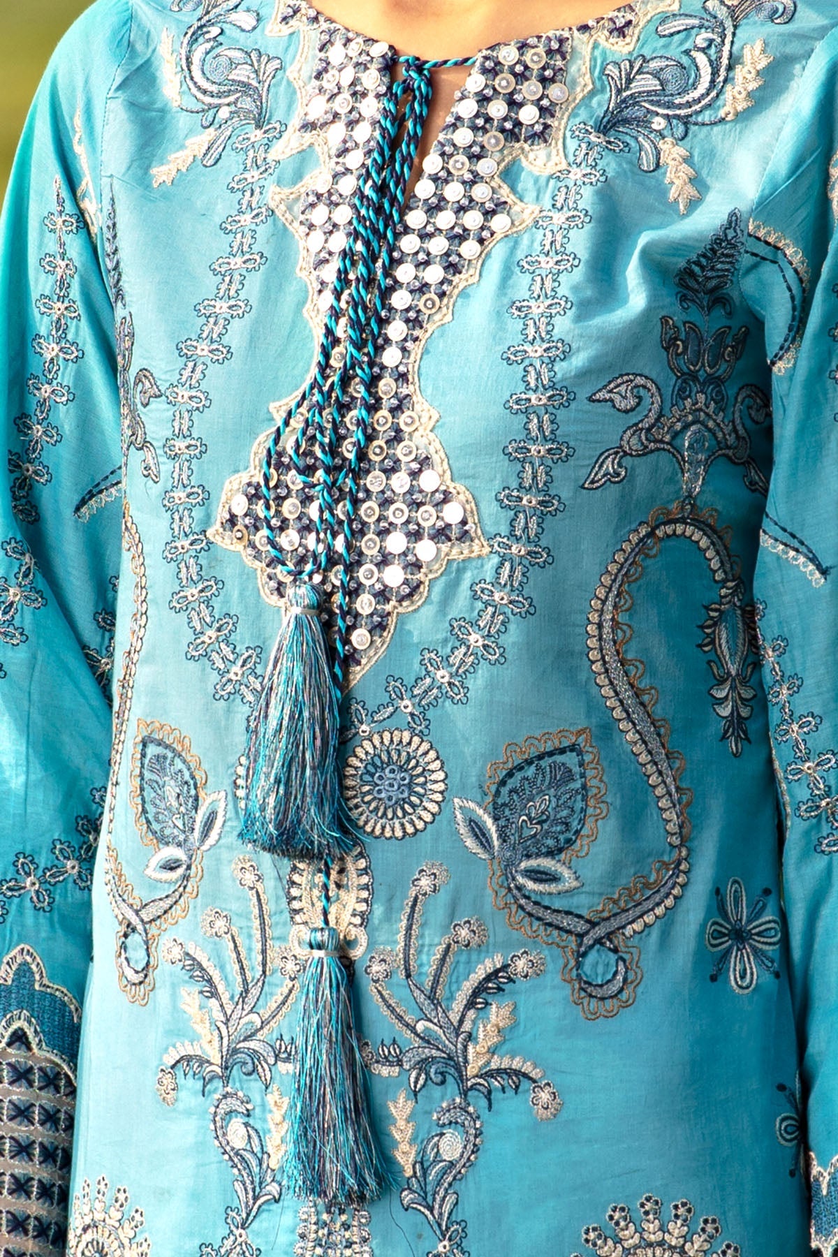 2809-OCEAN-BLUE EMBROIDERED LAWN STITCHED