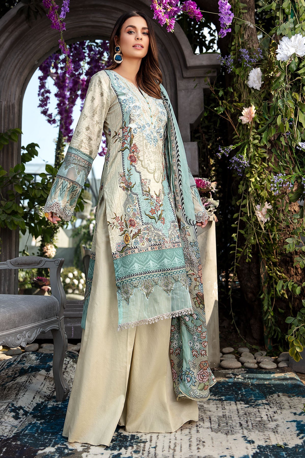 2823-AQUA-BLOOM DIGITAL PRINTED LAWN UNSTITCHED