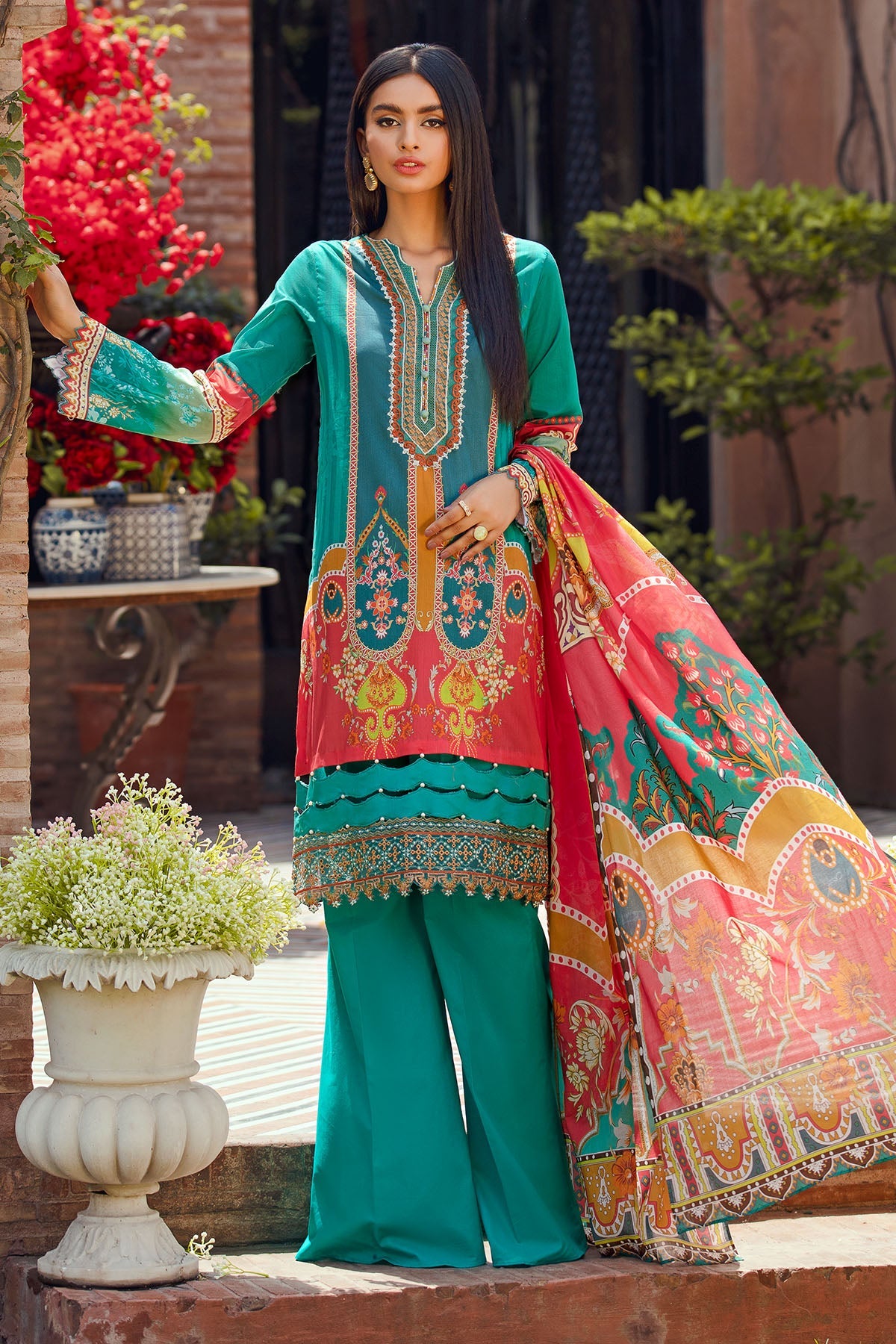2907-GREEN-BLOOM DIGITAL PRINTED LAWN UNSTITCHED
