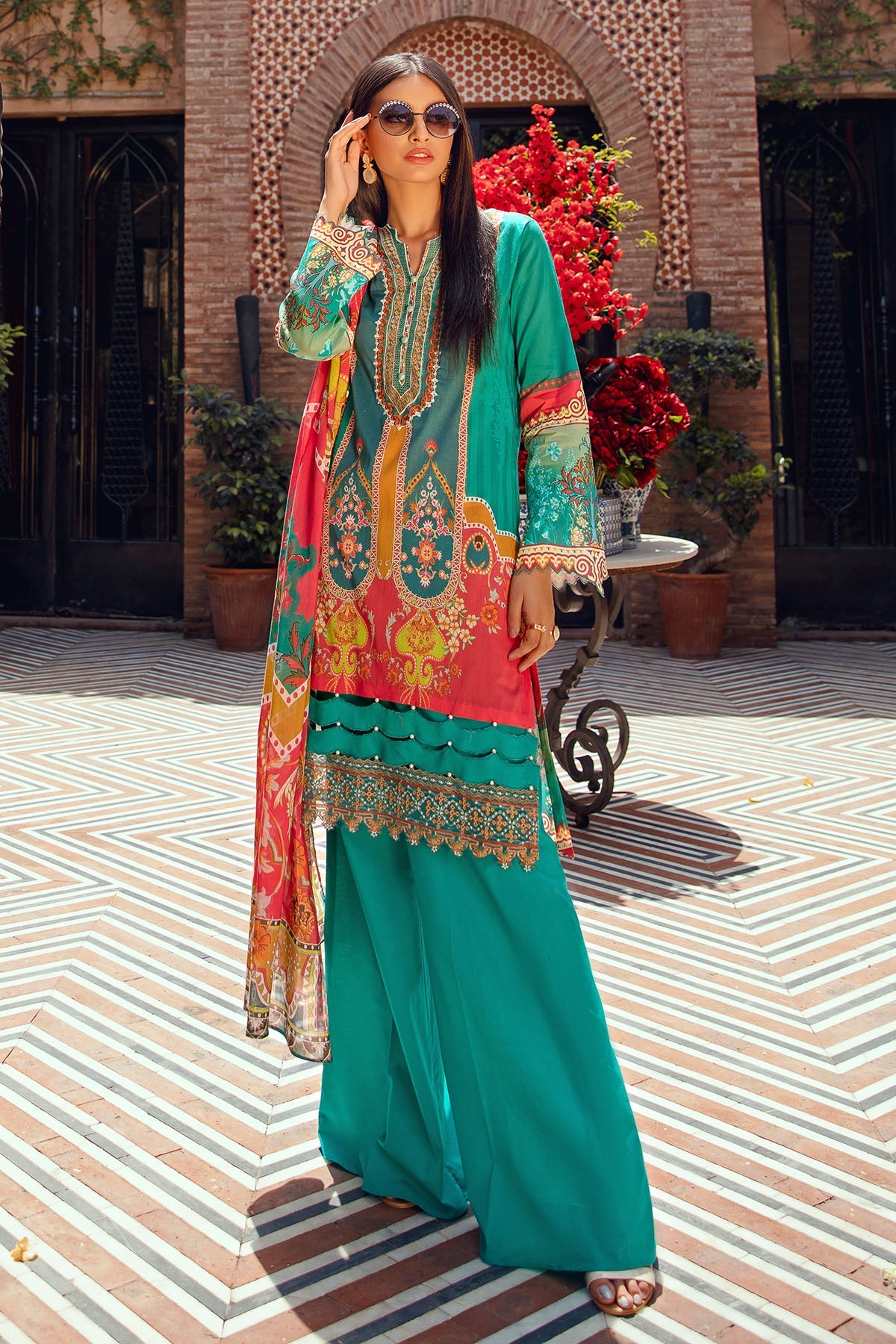 2907-GREEN-BLOOM DIGITAL PRINTED LAWN UNSTITCHED