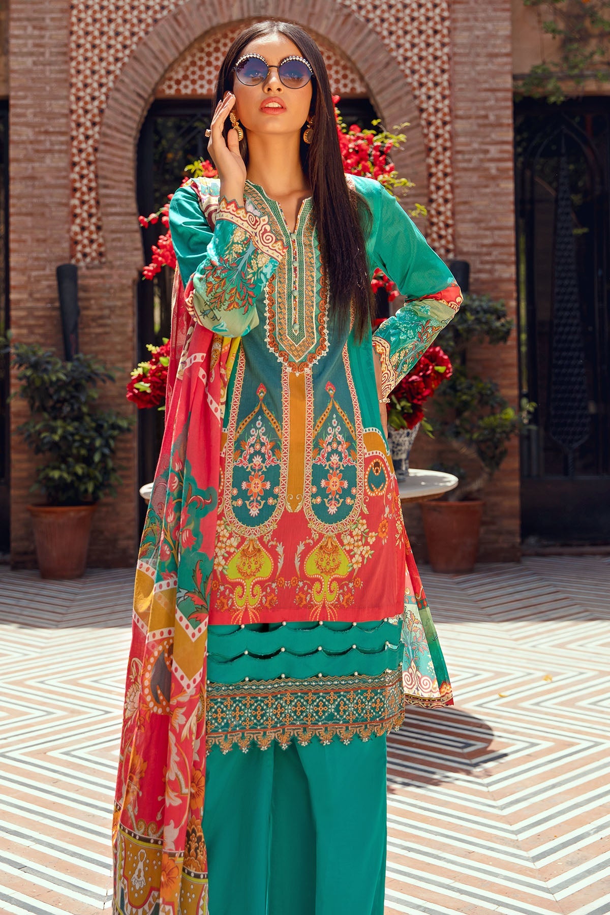 2907-GREEN-BLOOM DIGITAL PRINTED LAWN UNSTITCHED