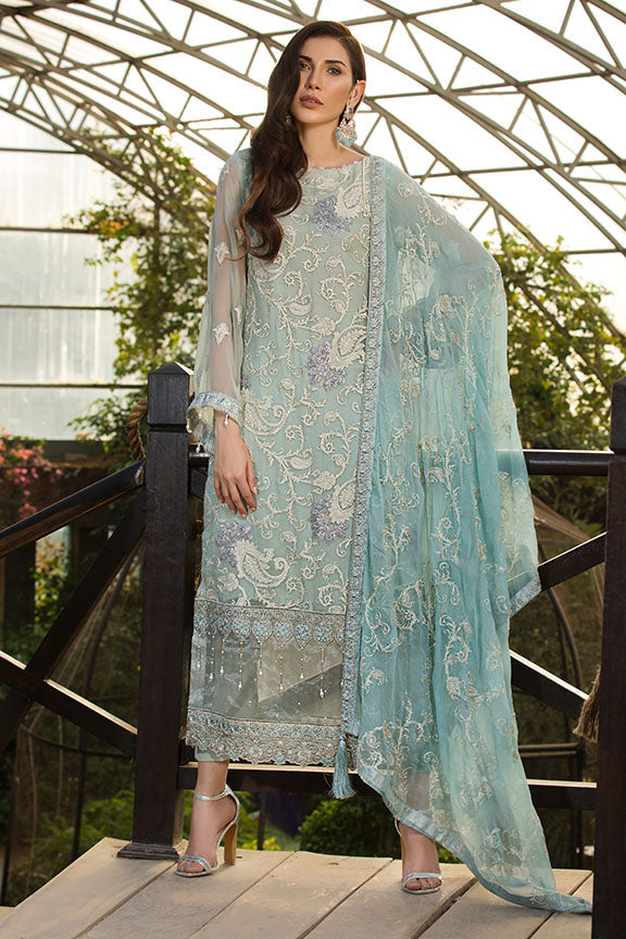 3001-BLUE-ASH EMBROIDERED BEMBERG CHIFFON UNSTITCHED