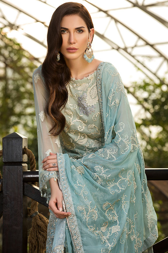 3001-BLUE-ASH EMBROIDERED BEMBERG CHIFFON UNSTITCHED