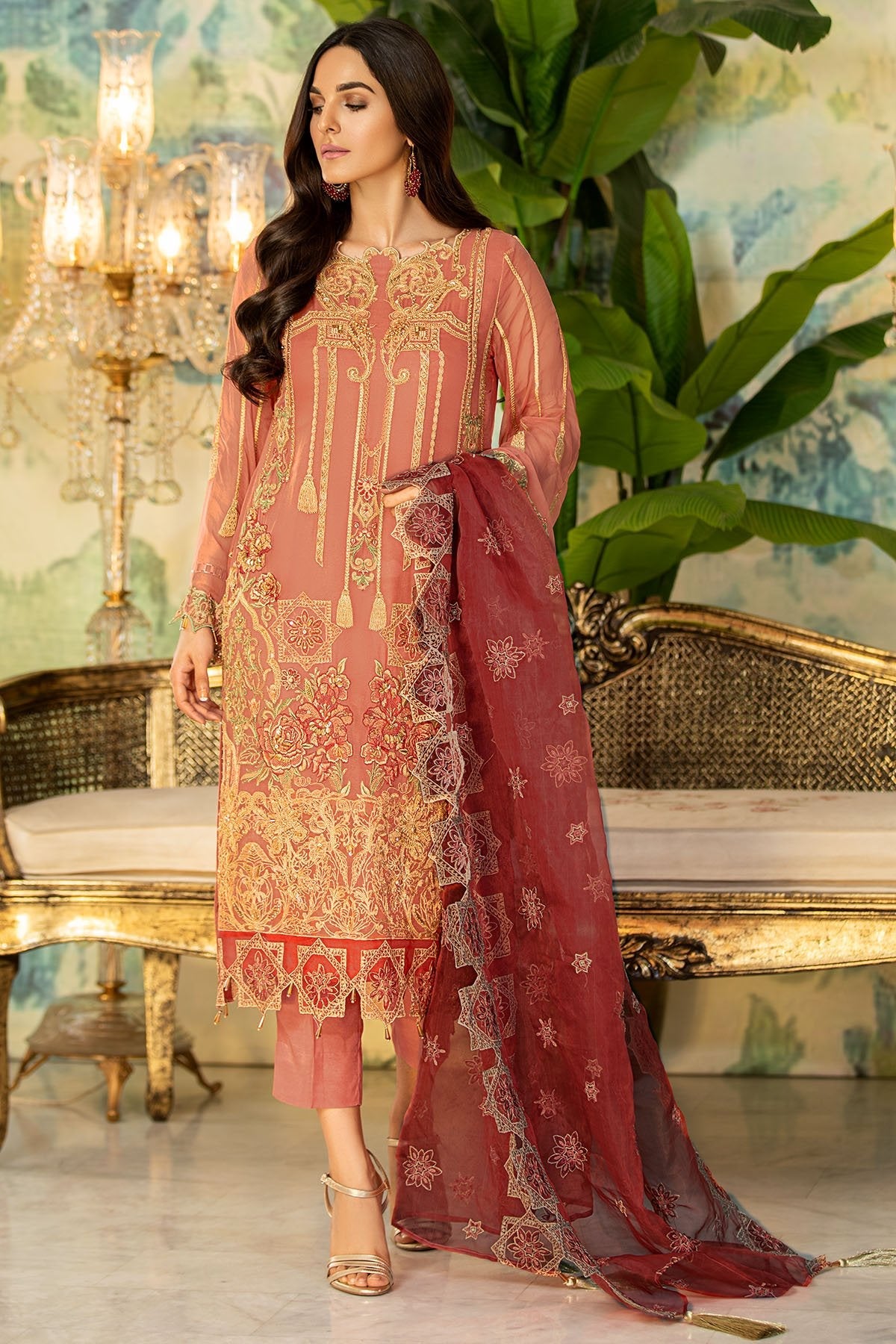 3003-SWEET-PINK EMBROIDERED BEMBERG CHIFFON UNSTITCHED