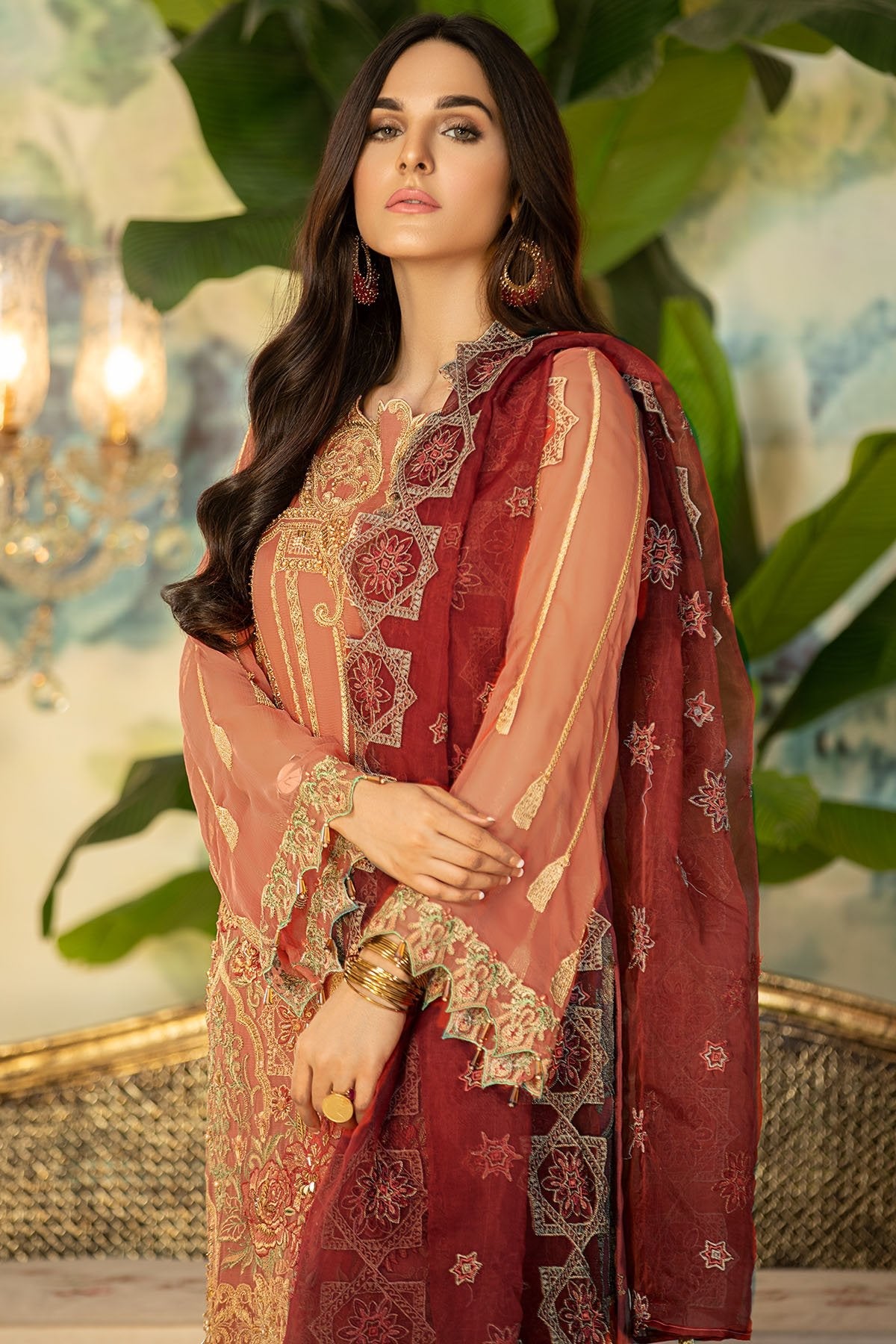 3003-SWEET-PINK EMBROIDERED BEMBERG CHIFFON UNSTITCHED