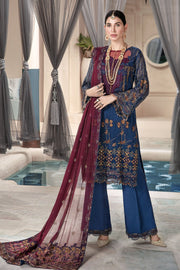 3004-POLO-BLUE EMBROIDERED BEMBERG CHIFFON UNSTITCHED